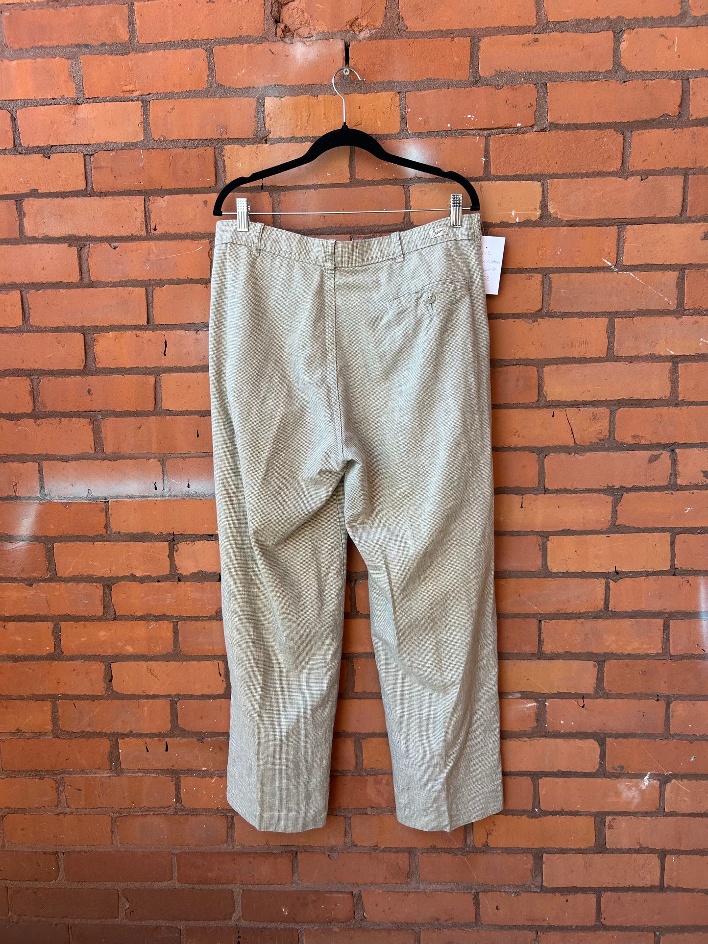 90’s Vintage Sage & Cream Gingham Linen Blend Trousers / 36 Waist