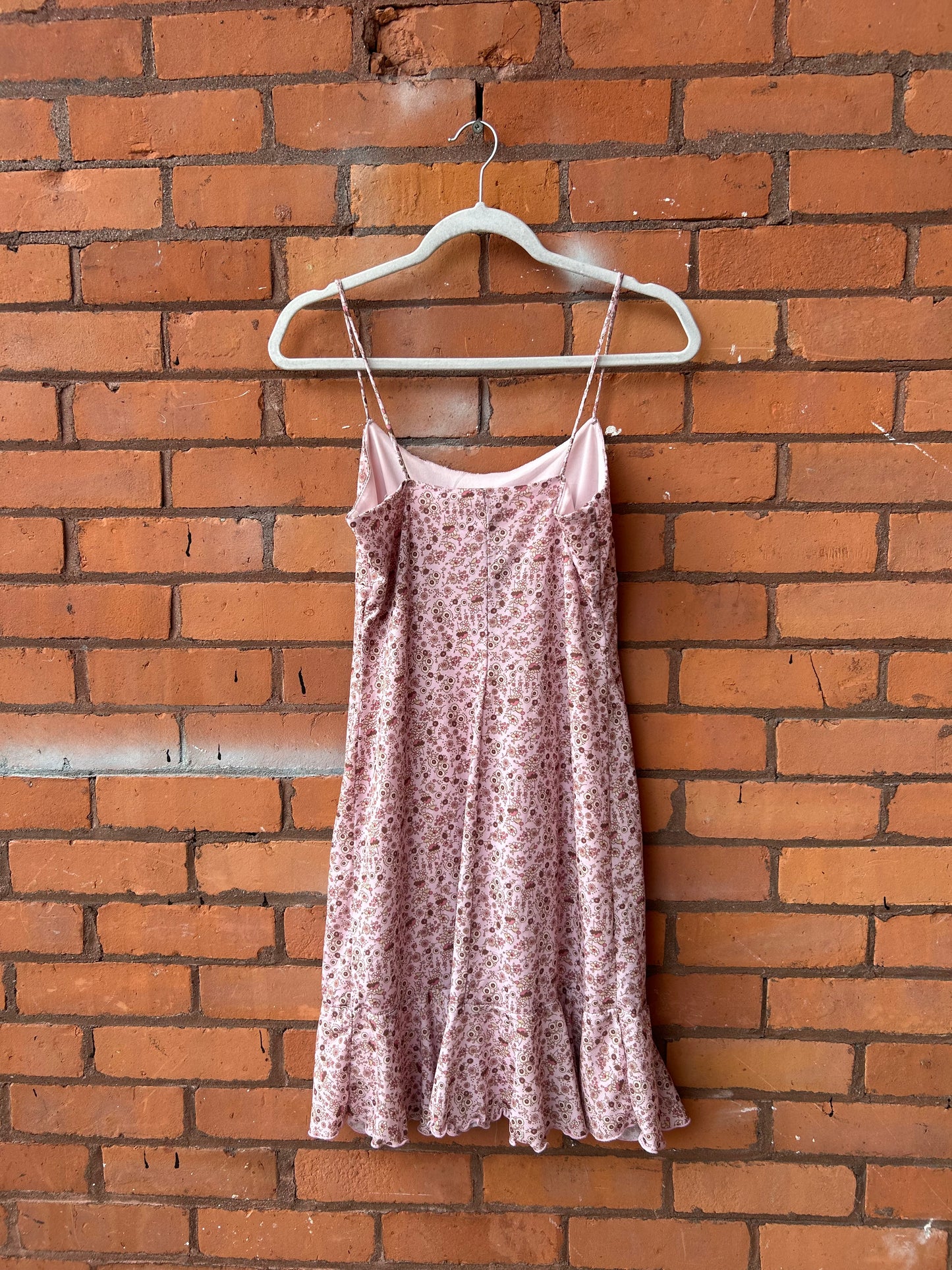 90’s Vintage Pink Floral Ruffle Mini Dress / Size 4-6