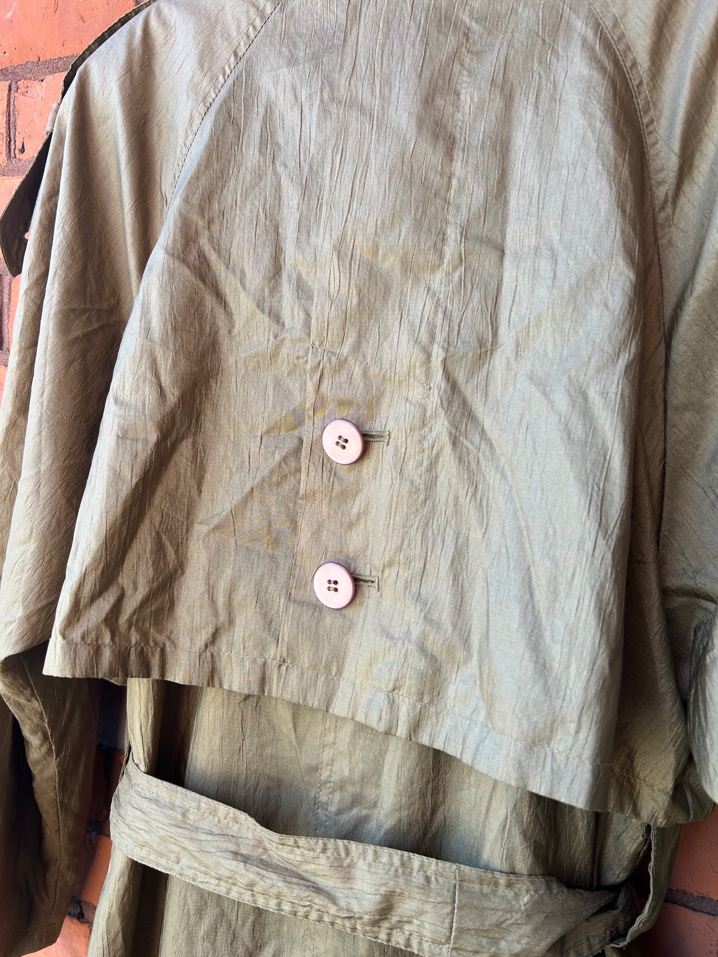 90’s Vintage Green Khaki Nylon Trench Coat / Size L