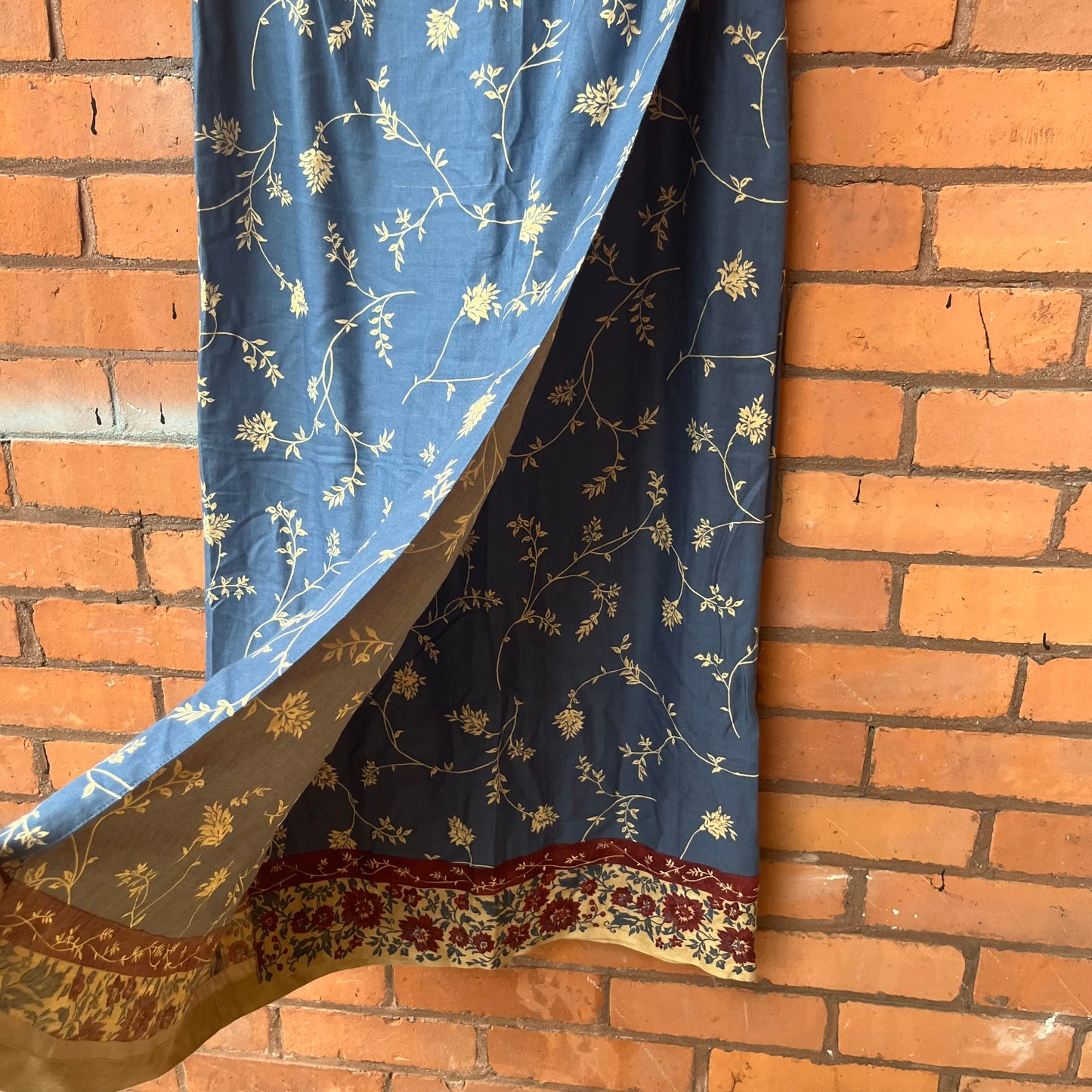 90’s Vintage Blue & Burgundy Floral Wrap Maxi Skirt / 30 Waist