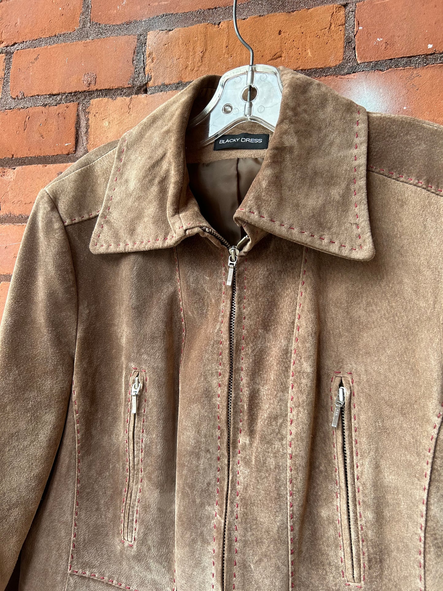 Y2K Vintage Light Brown Suede Zip Up Jacket / Size S