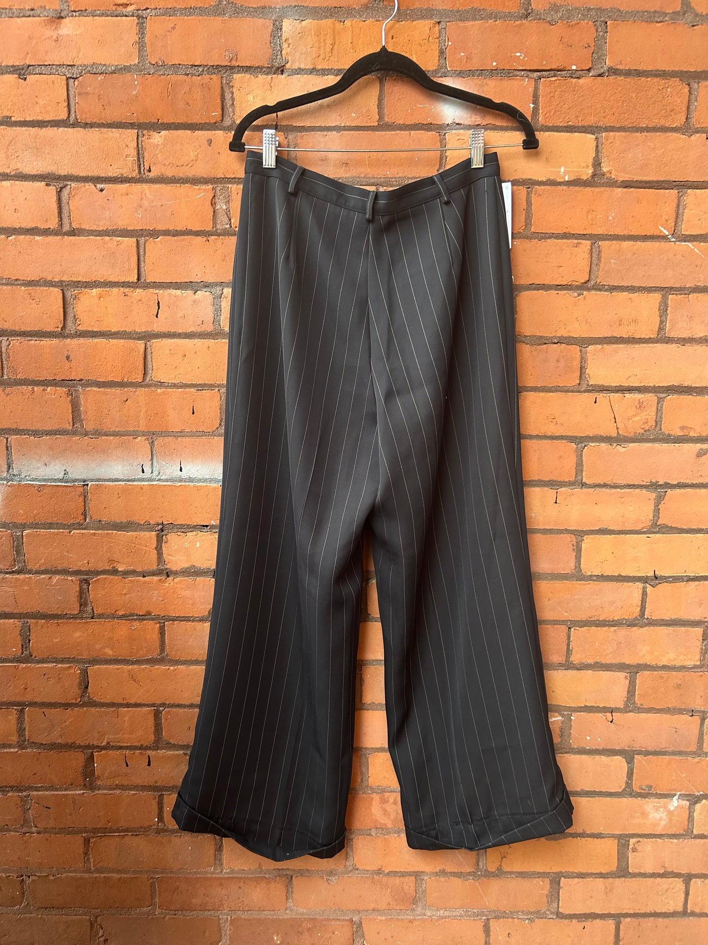 90’s Vintage Navy Pinstripe Wide Leg Trousers / 30 waist