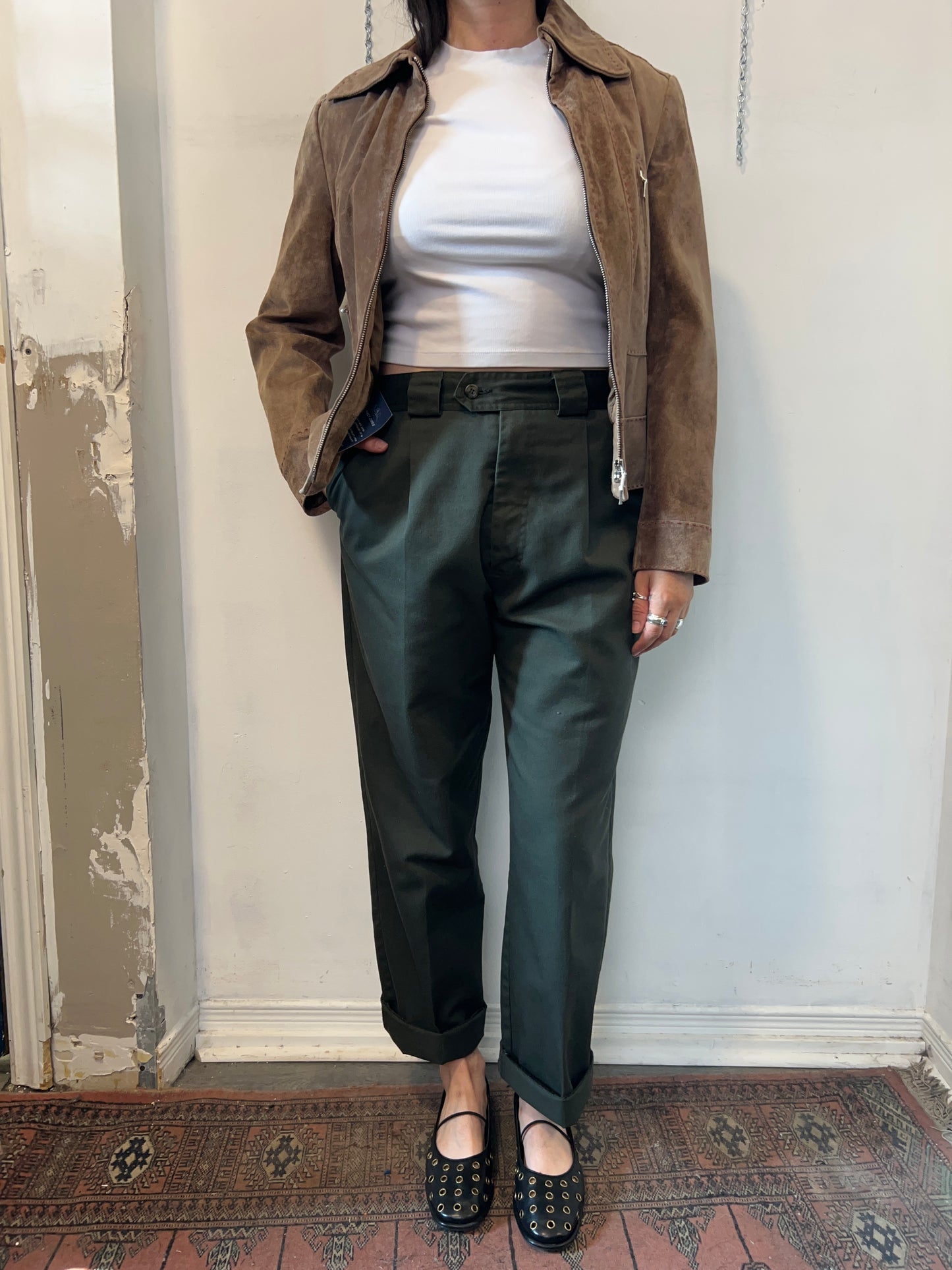 Y2K Vintage Light Brown Suede Zip Up Jacket / Size S