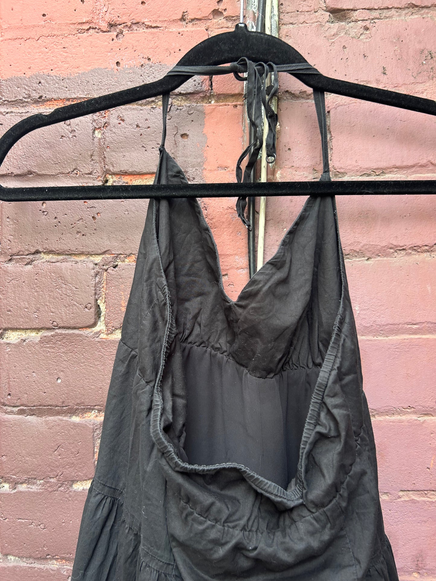 Y2K Vintage Black Cotton Tiered Halter Dress / Size 4