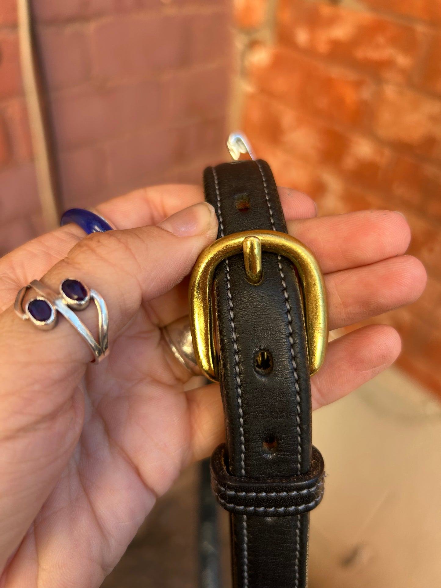 90's Vintage Black Leather Western Belt / Size M-L
