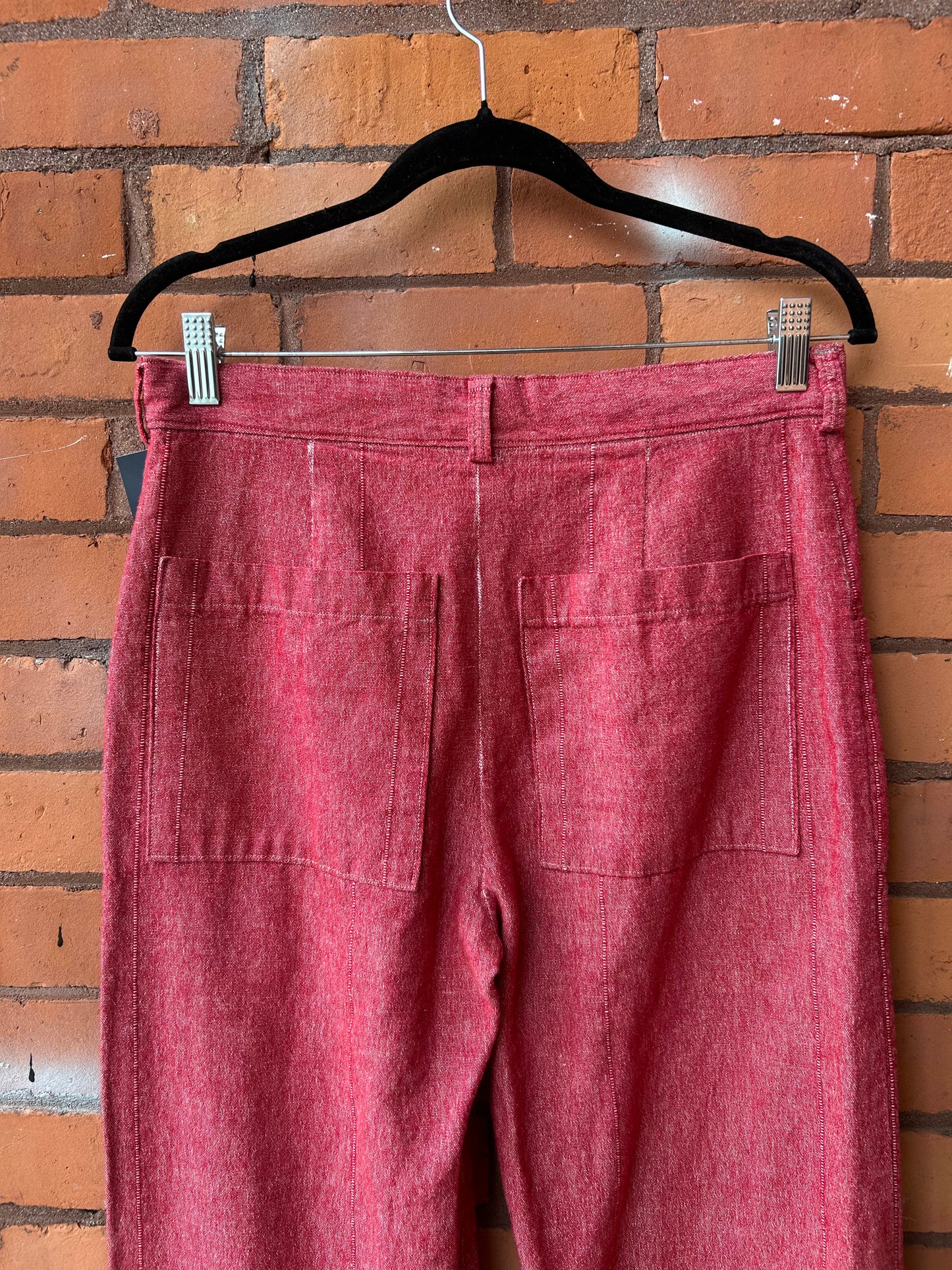 90’s Vintage Red & White Linen Cropped Pants / 31 Waist