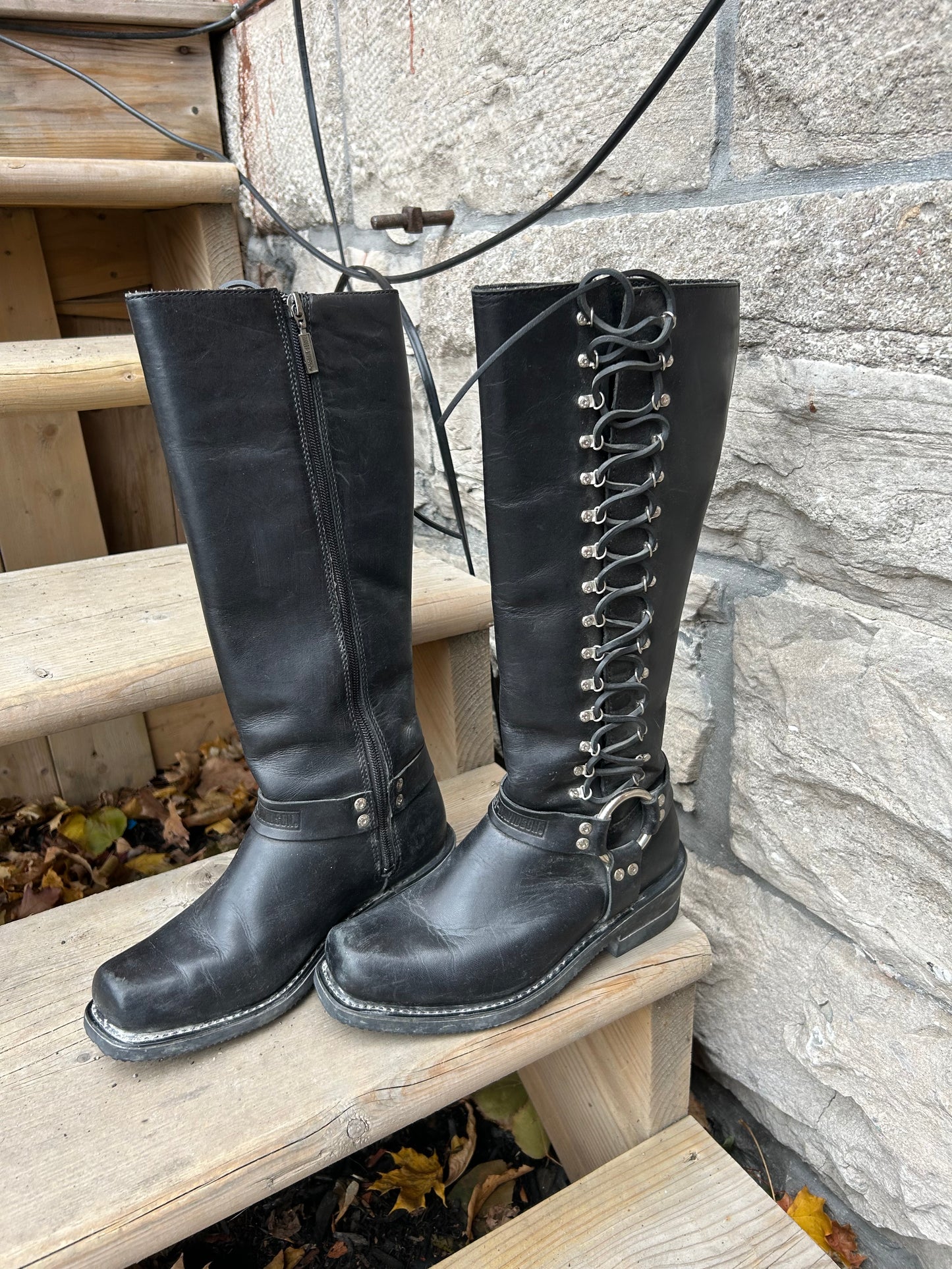 90’s Vintage Harley Davidson Leather Lace Up Moto Boots / Size 7