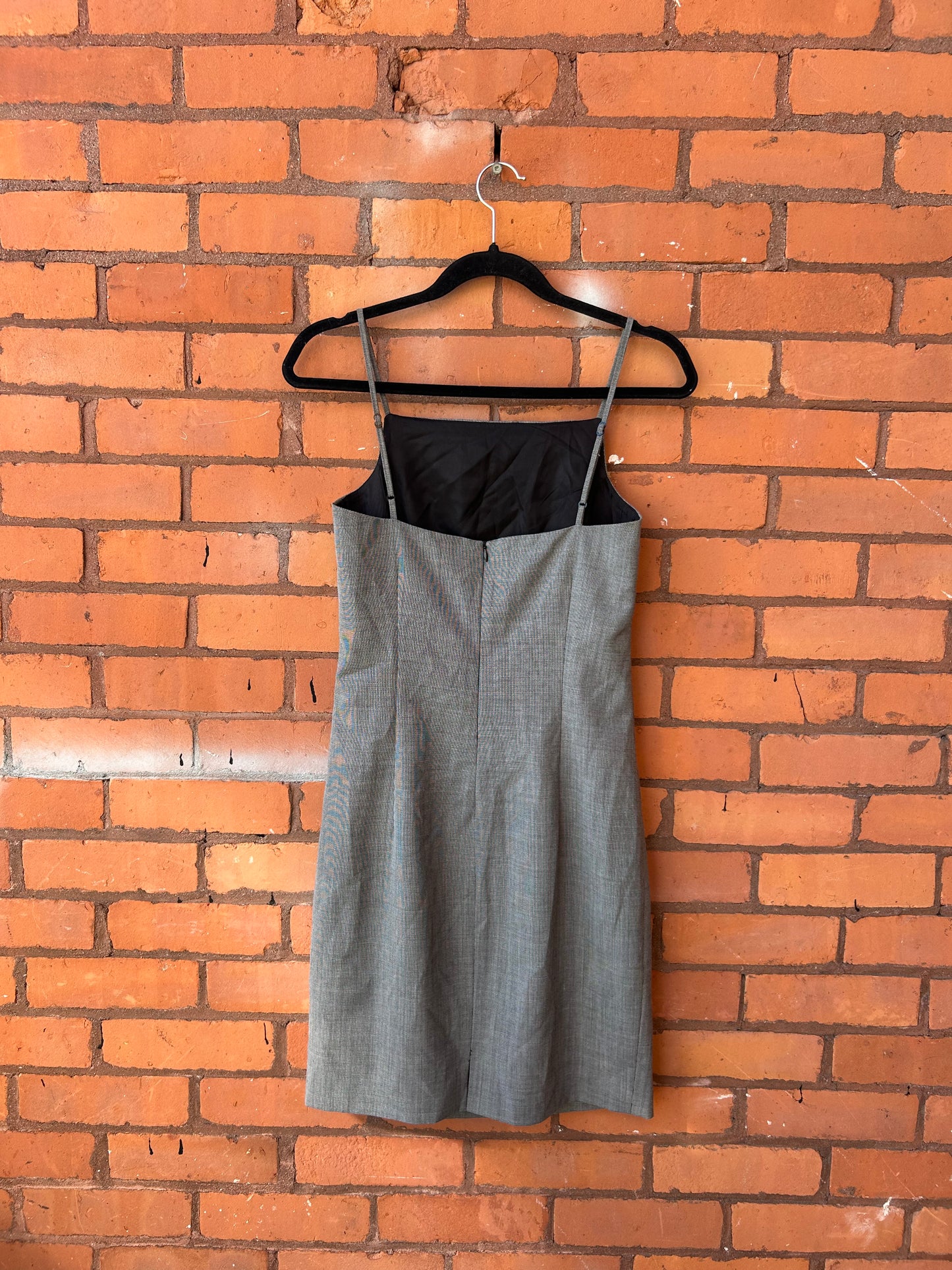 90’s Vintage Bebe Grey Square Neck Mini Dress / Size 8