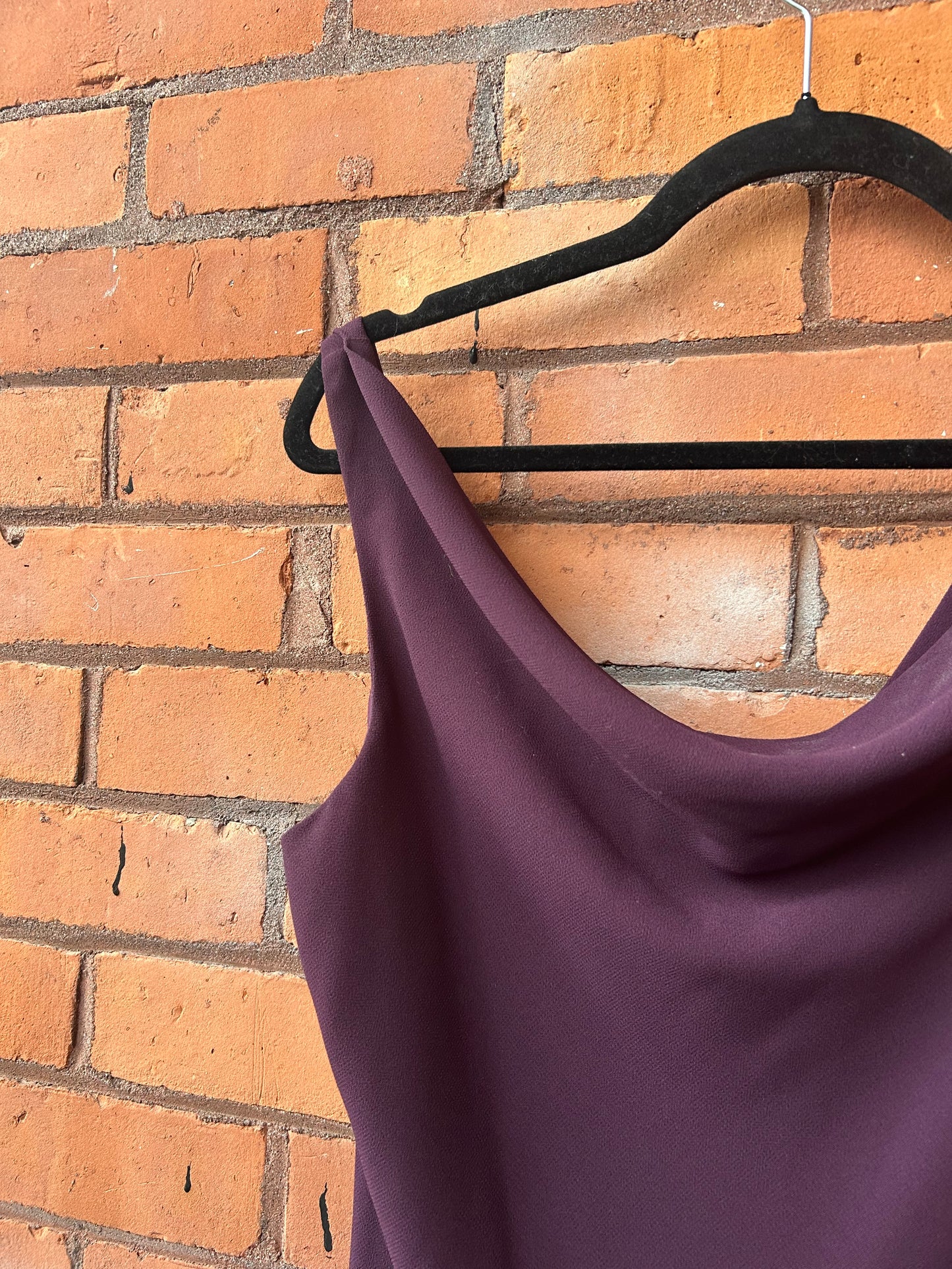 90’s Vintage Eggplant Purple Cowl Neck Off the Shoulder Dress / Size 12-14