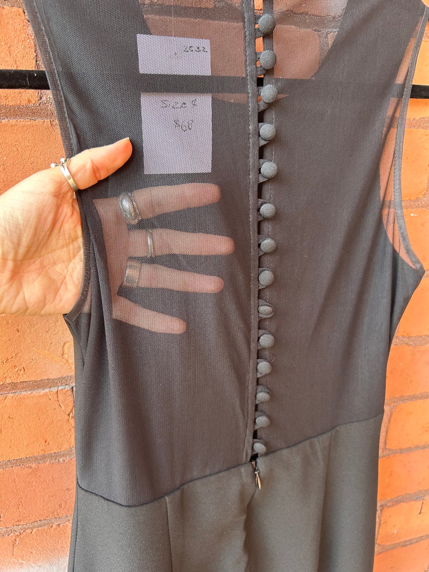 90’s Vintage Black Mesh & Button Back Dress / Size 4
