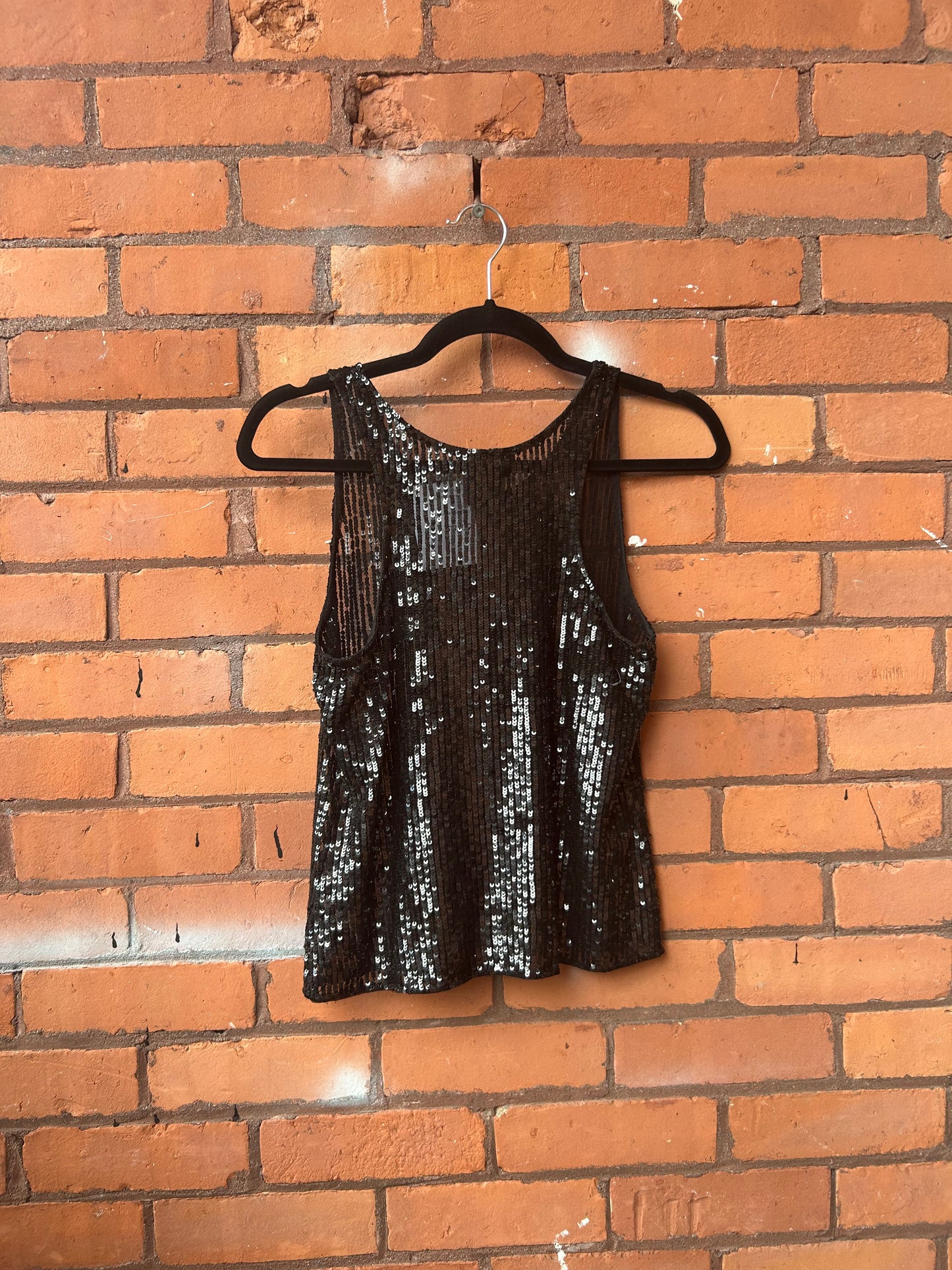 90’s Vintage Black Mesh & Sequin Tank Top / Size M