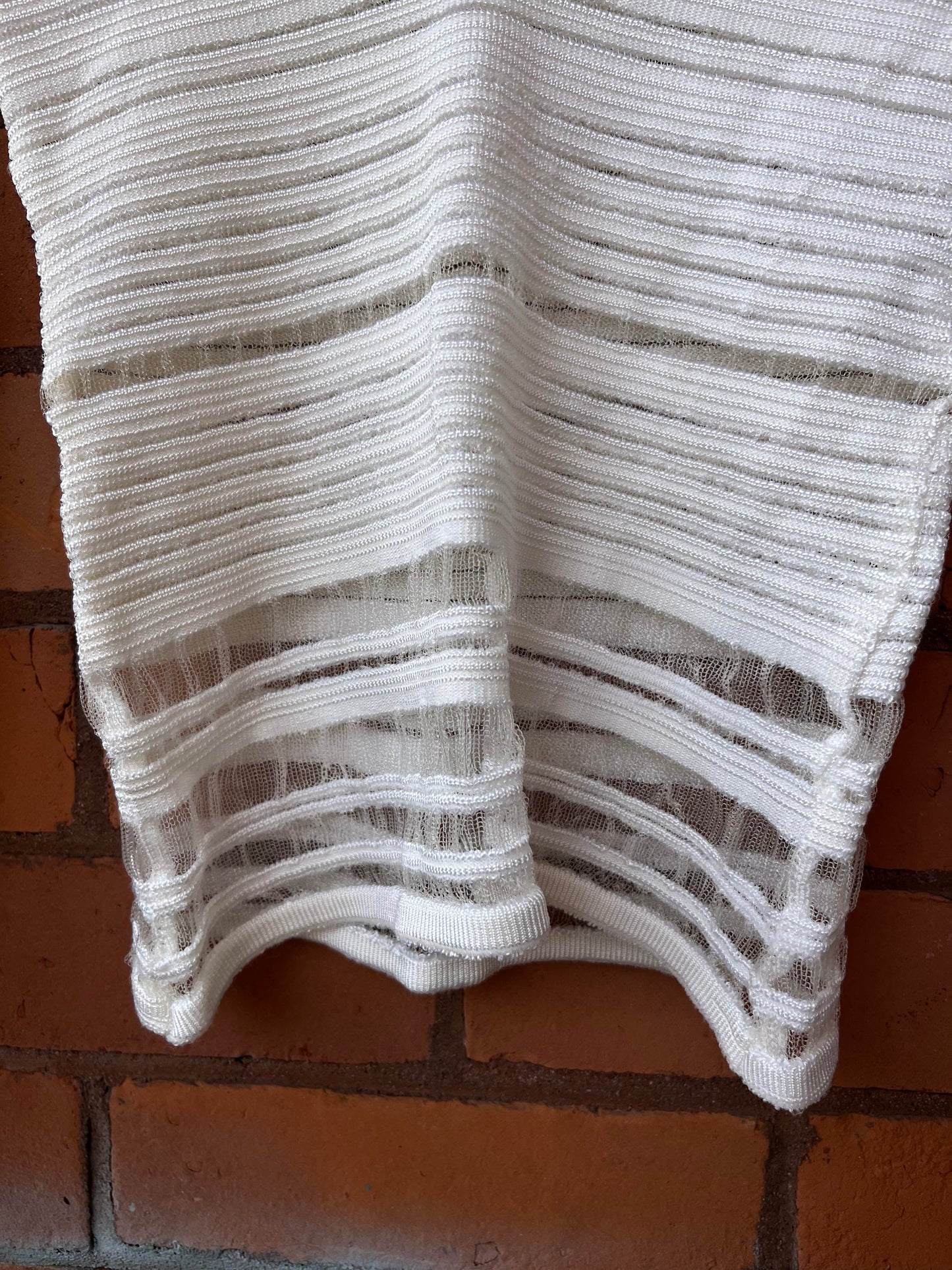 90’s Vintage Morgan De Toi White Sheer Striped Longsleeve Top / Size XS
