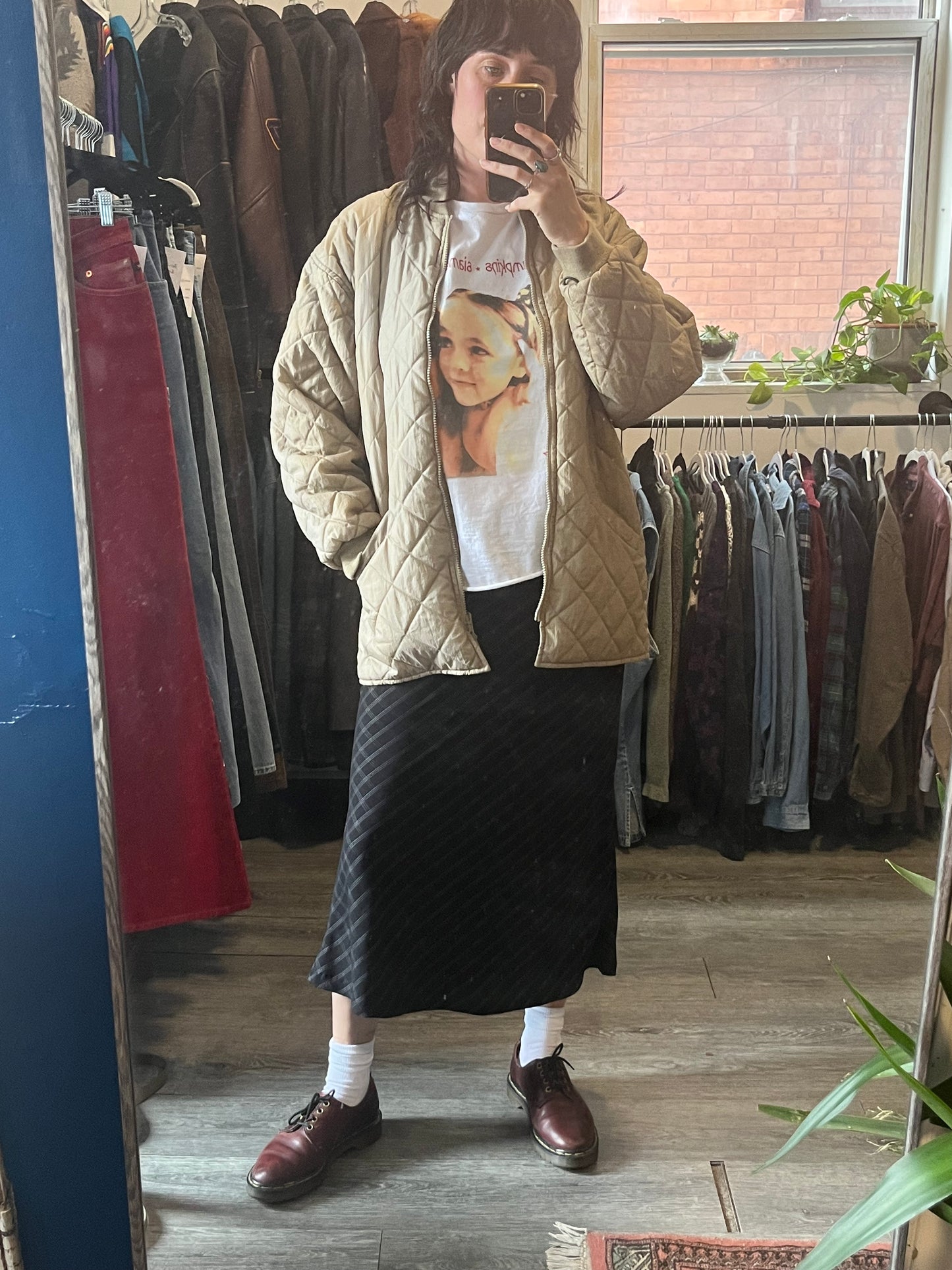 90’s Vintage Beige Quilted Bomber Liner Jacket / Size L