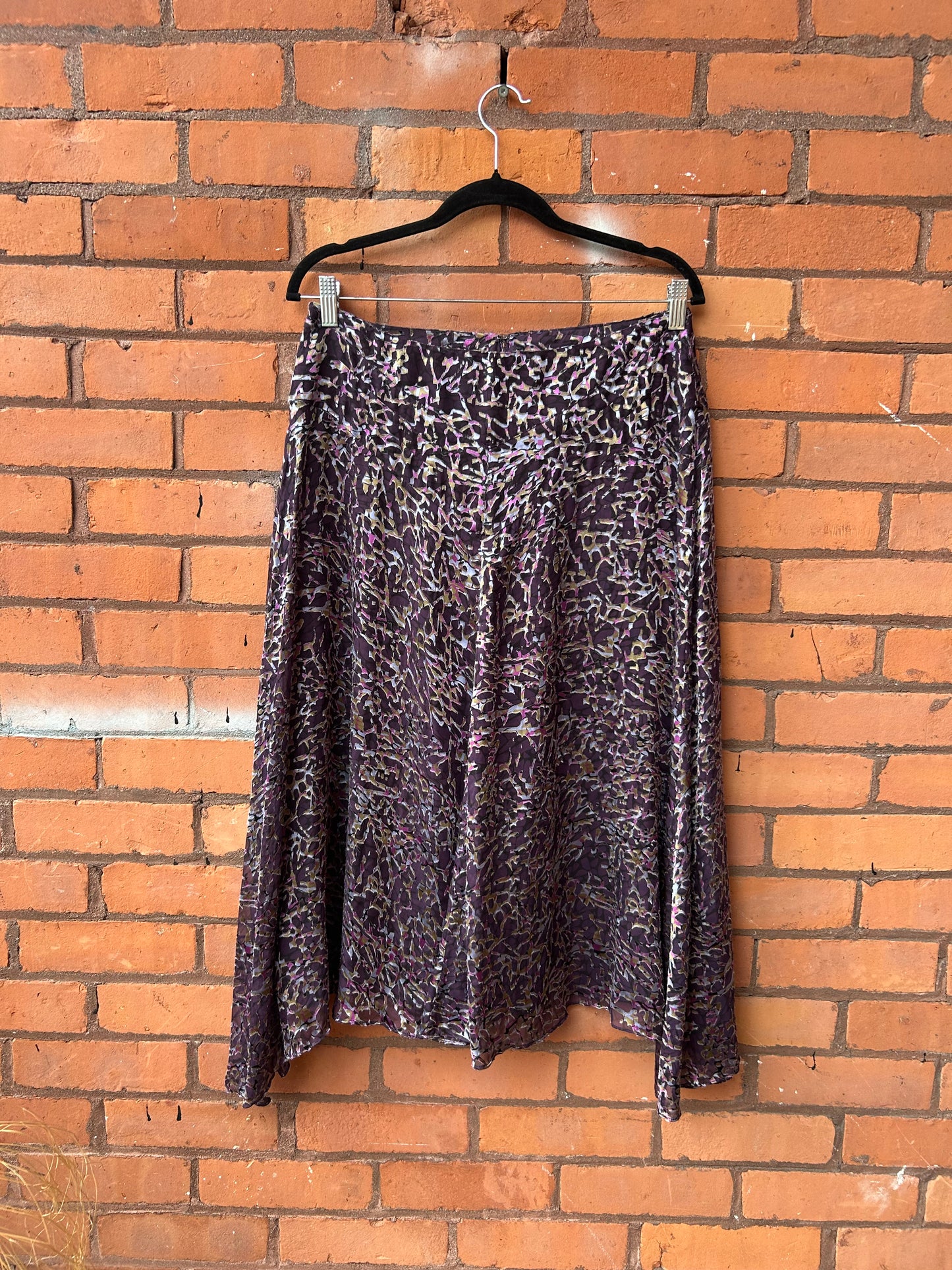 90’s Vintage Purple Velvet Burnout Silk Midi Skirt / 32 Waist