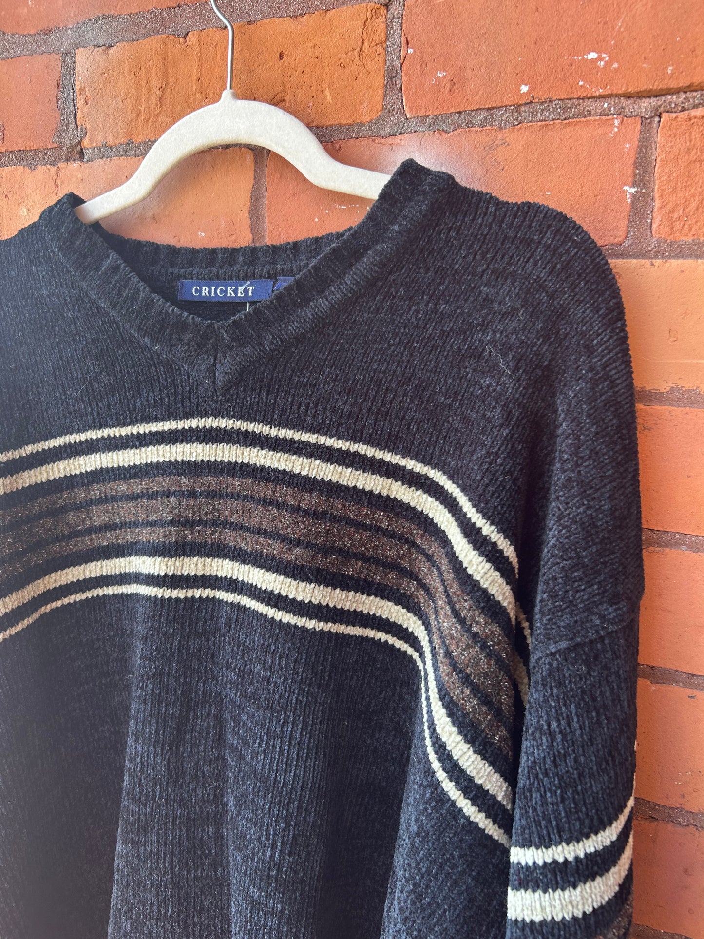 90’s Vintage Black Striped Chenille Sweater / Size XL