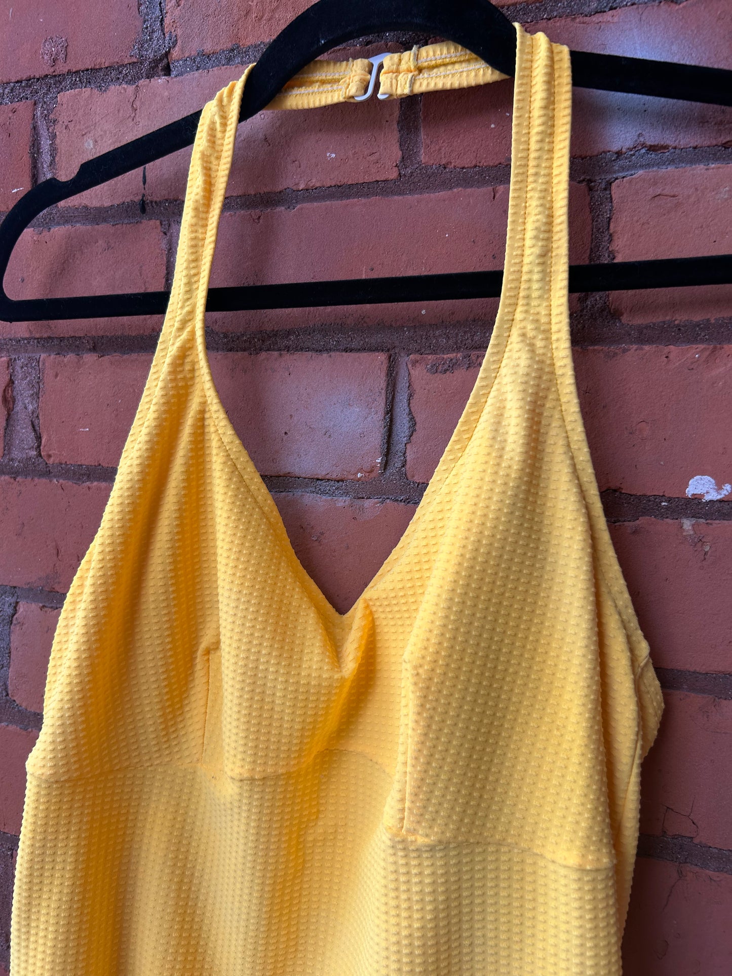 90’s Vintage Bright Yellow Halter Swim Suit / Size M
