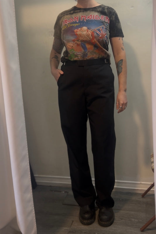 90’s Vintage Black Adjustable Buckle Waist Trousers / 32-36 Waist