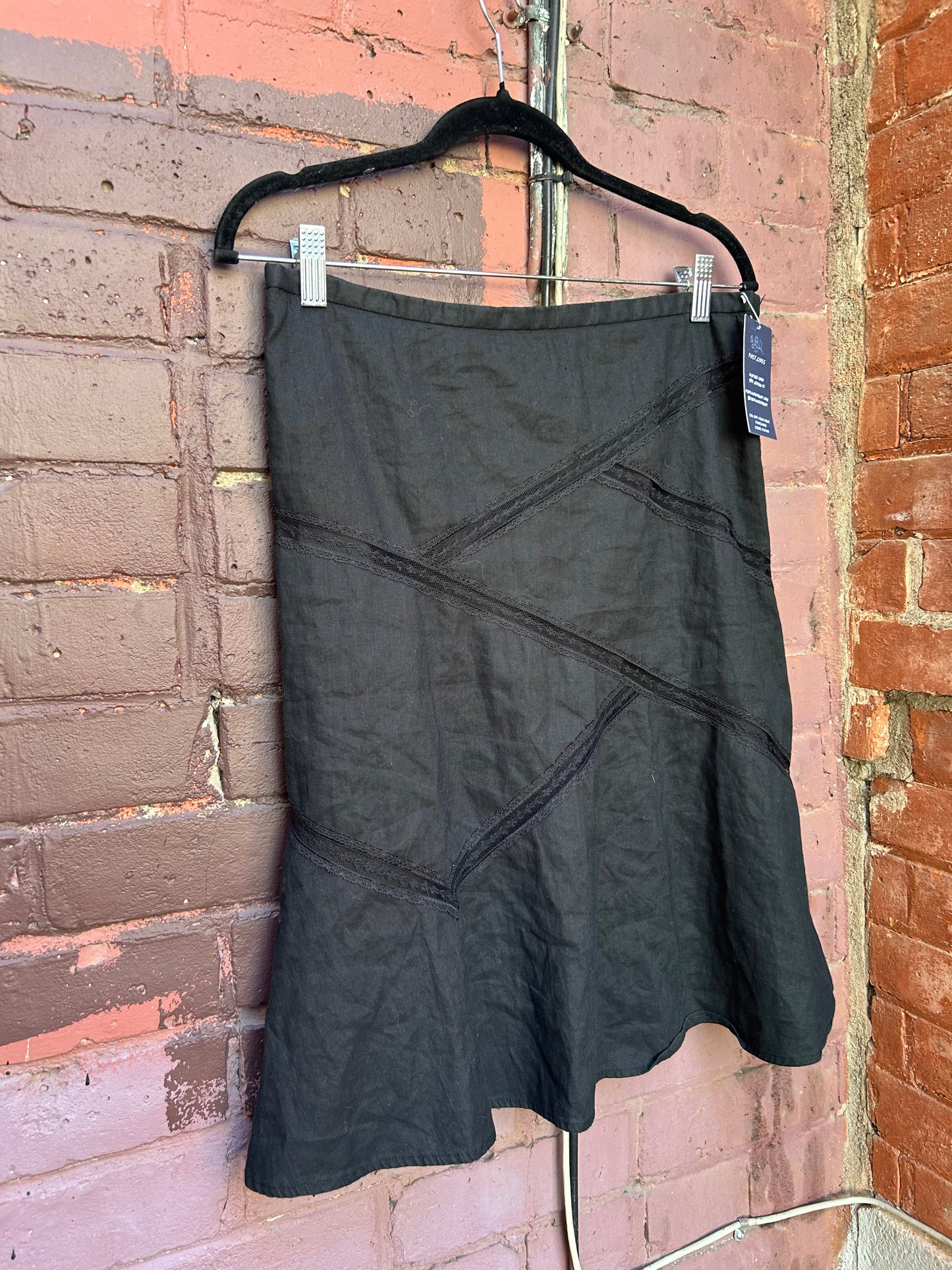 Y2K Black Linen Midi Skirt / 30 Waist