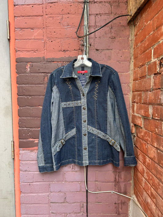 Y2K Vintage Denim Buckle & Patchwork Jacket / Size M