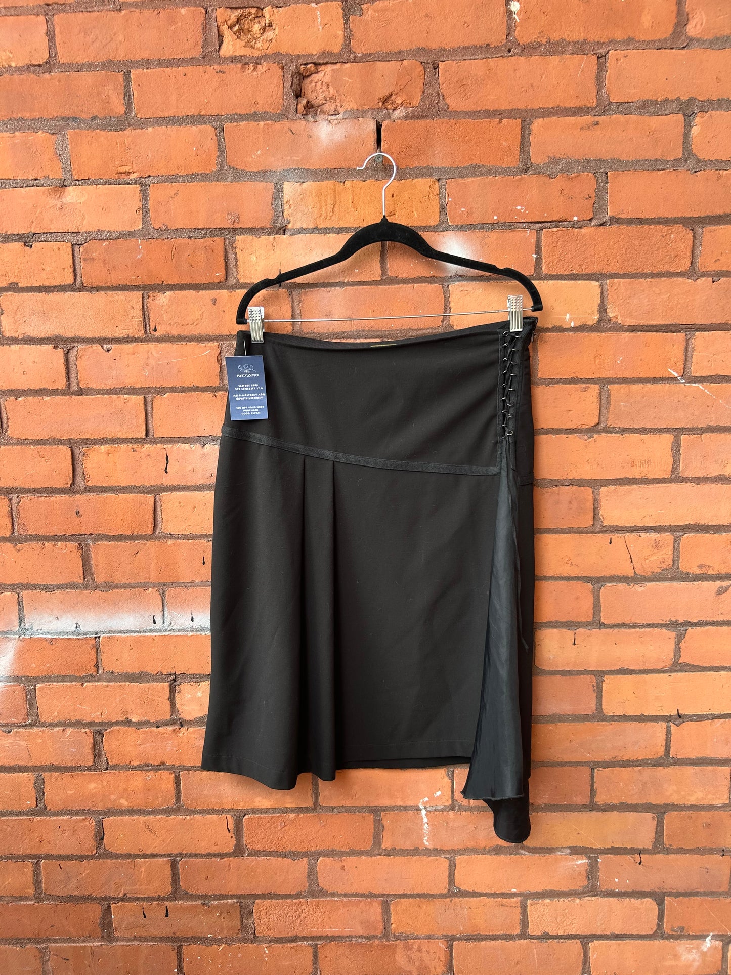 Y2K Vintage Black Asymmetrical Lace Up Midi Skirt / 34 Waist