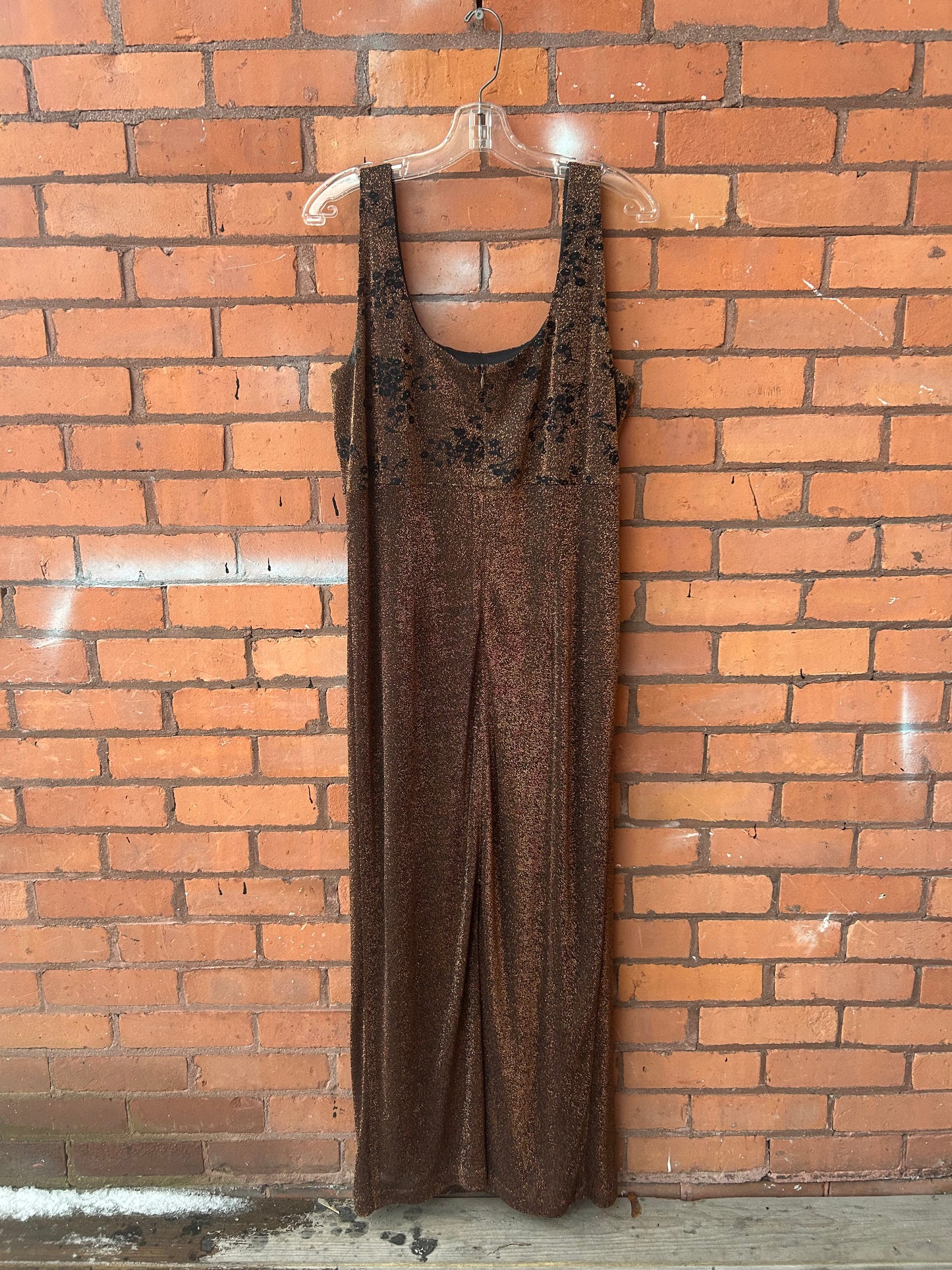 90’s Vintage Copper Sparkly Maxi Dress / Size 16-18