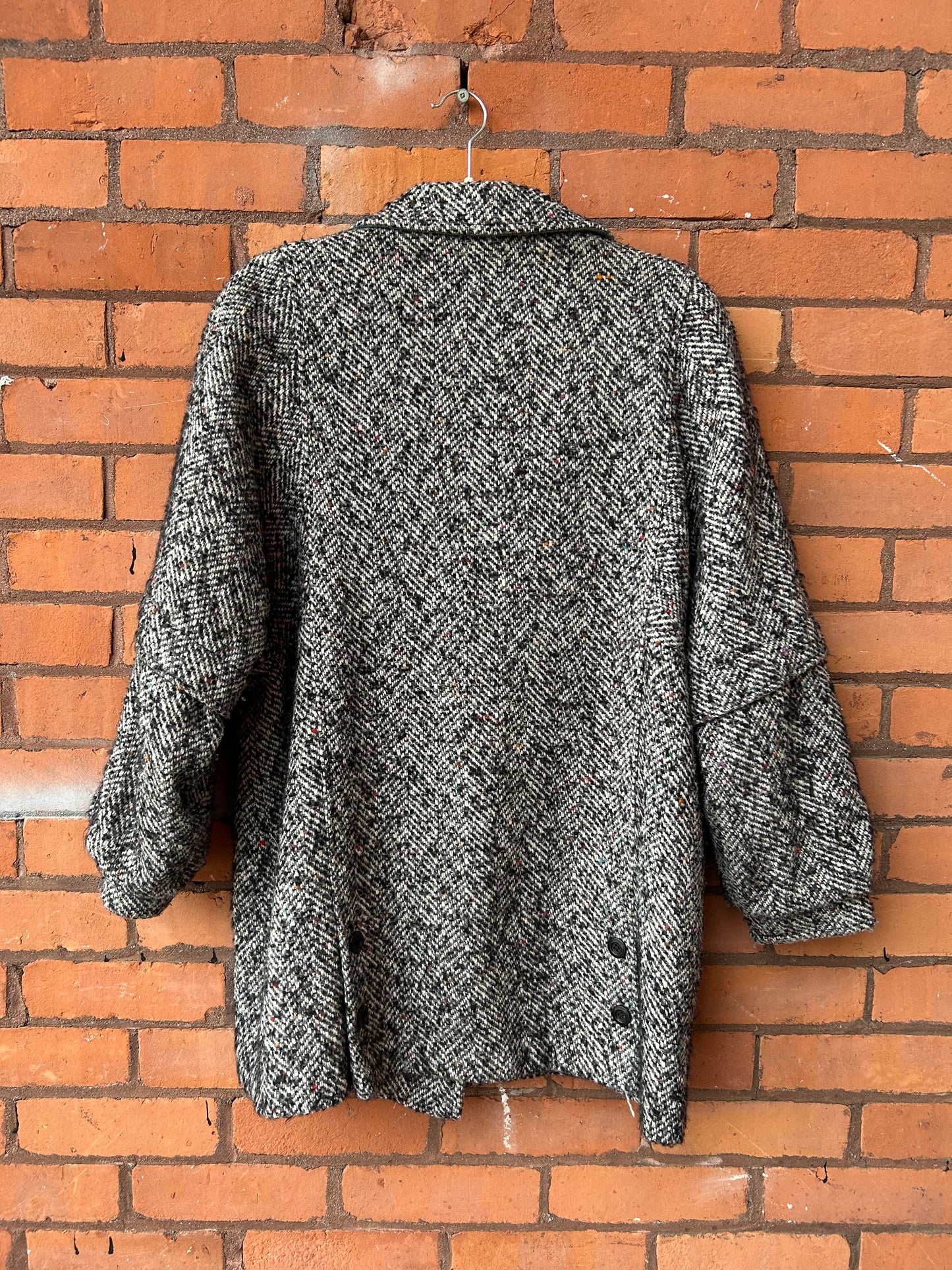80’s Vintage Tweed Double Breasted Slouchy Midi Coat / Size L