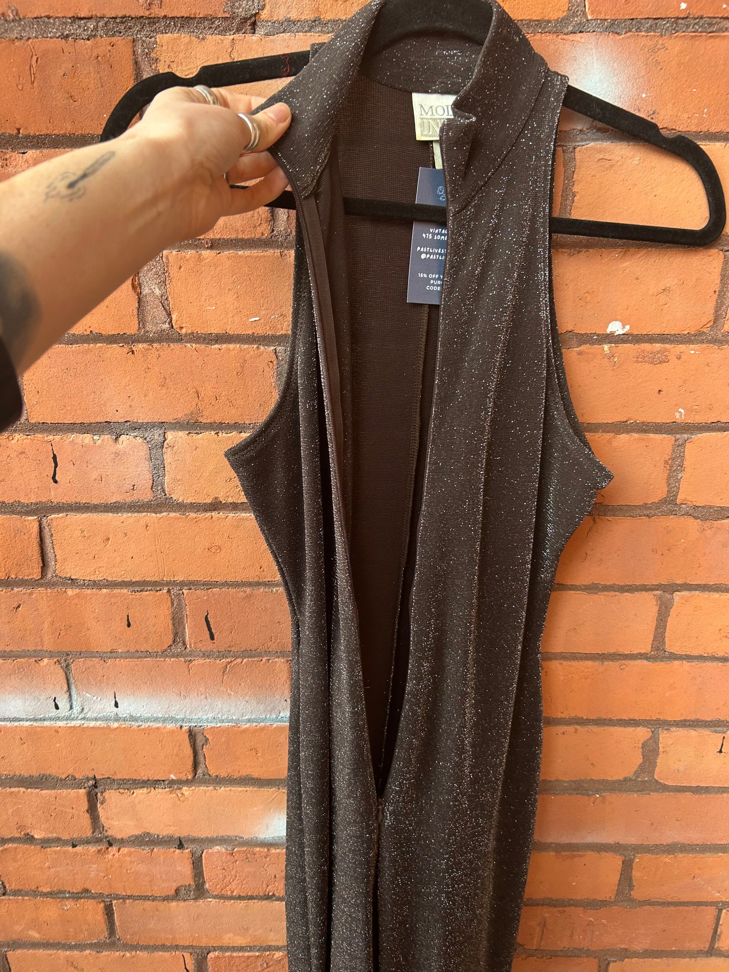 90’s Vintage Brown Sparkly Zip Up Cat Suit / Size S