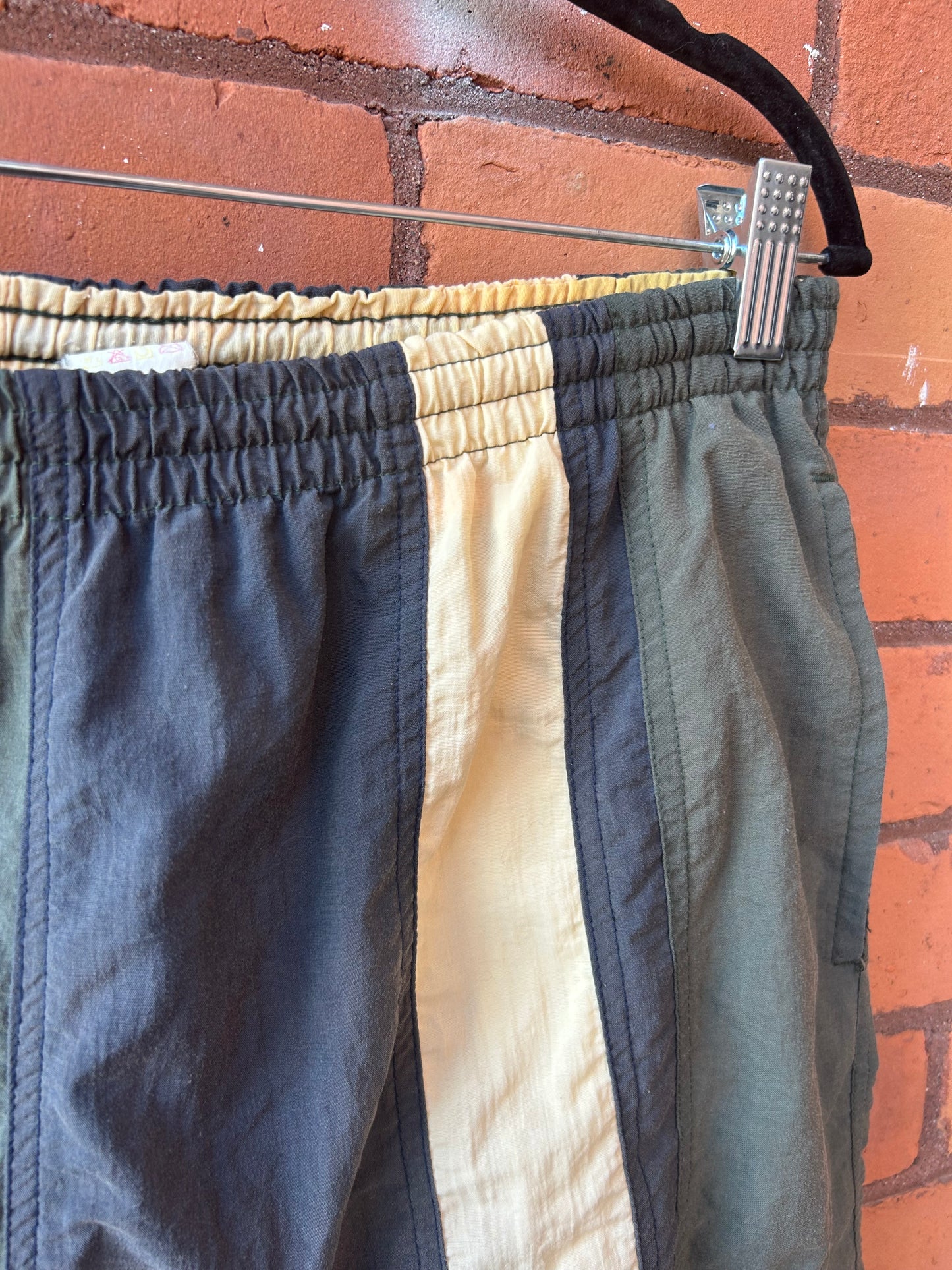 90’s Vintage Green & Yellow Colour Block Swim Shorts / 32-36 Waist