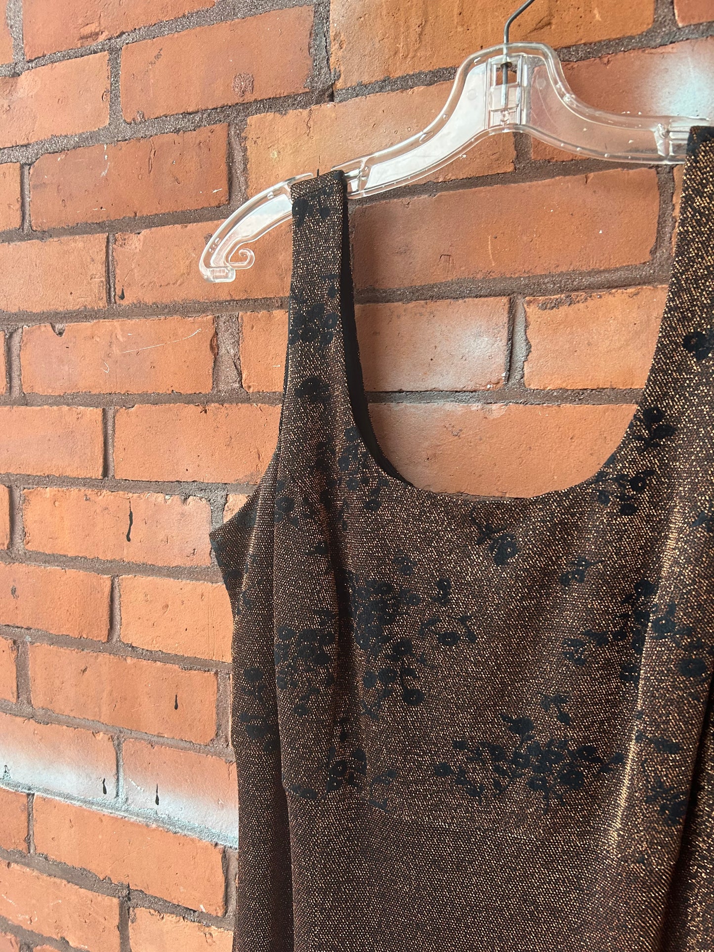 90’s Vintage Copper Sparkly Maxi Dress / Size 16-18