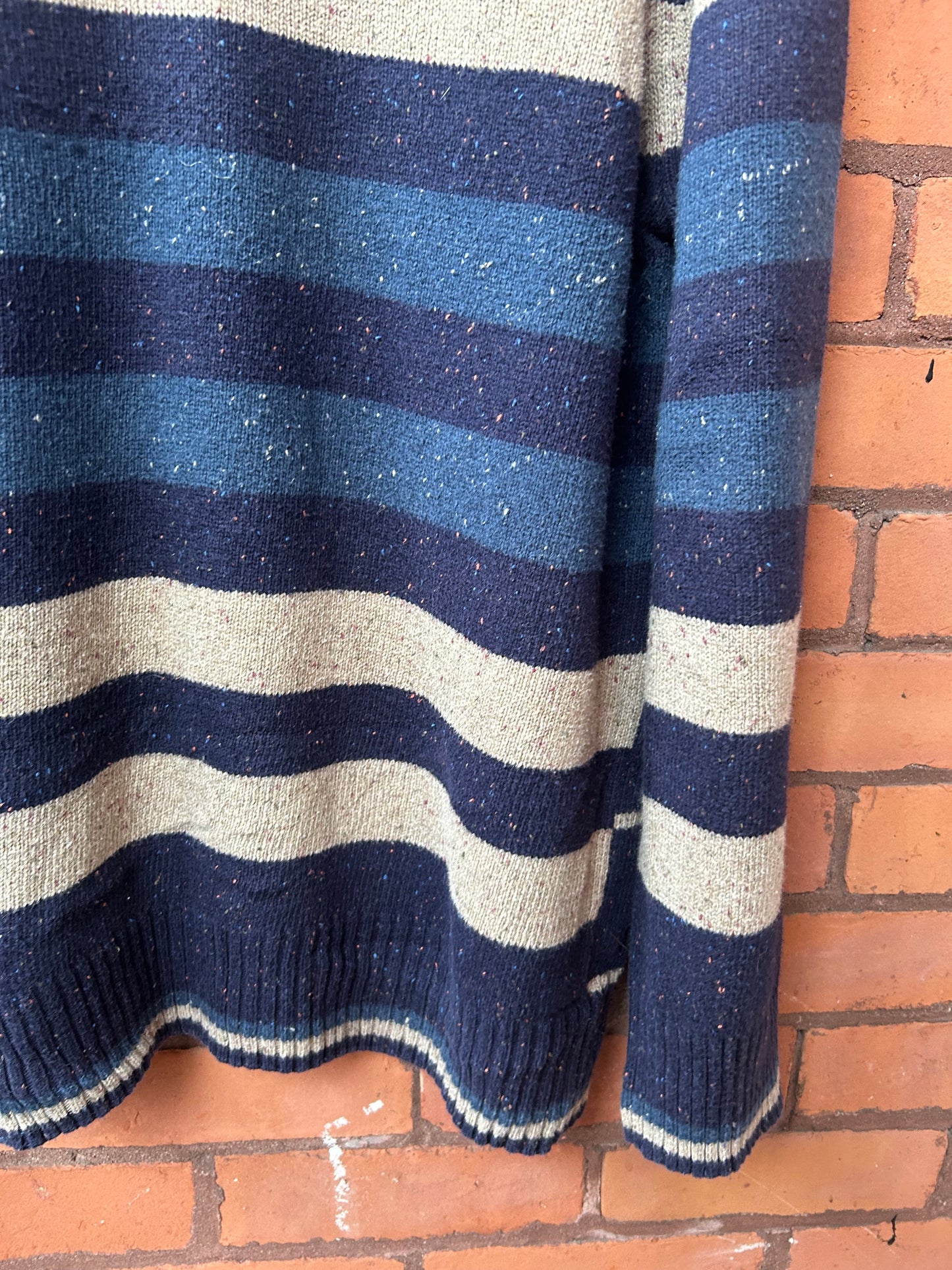 Y2K Vintage Blue Striped V-neck Sweater / Size XXL