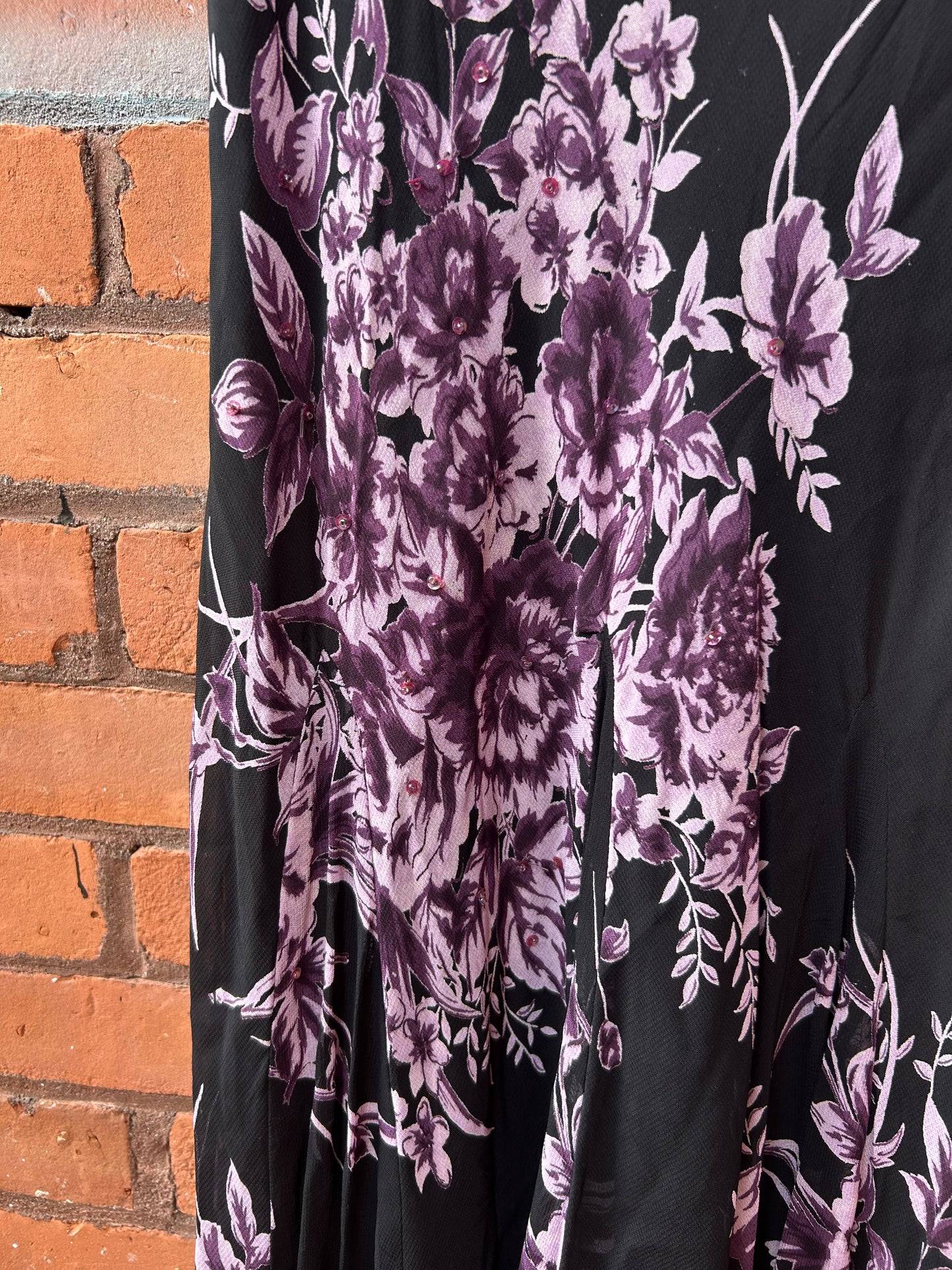 Y2K Vintage Purple & Black Floral Tie Shoulder Fairy Dress / Size 18