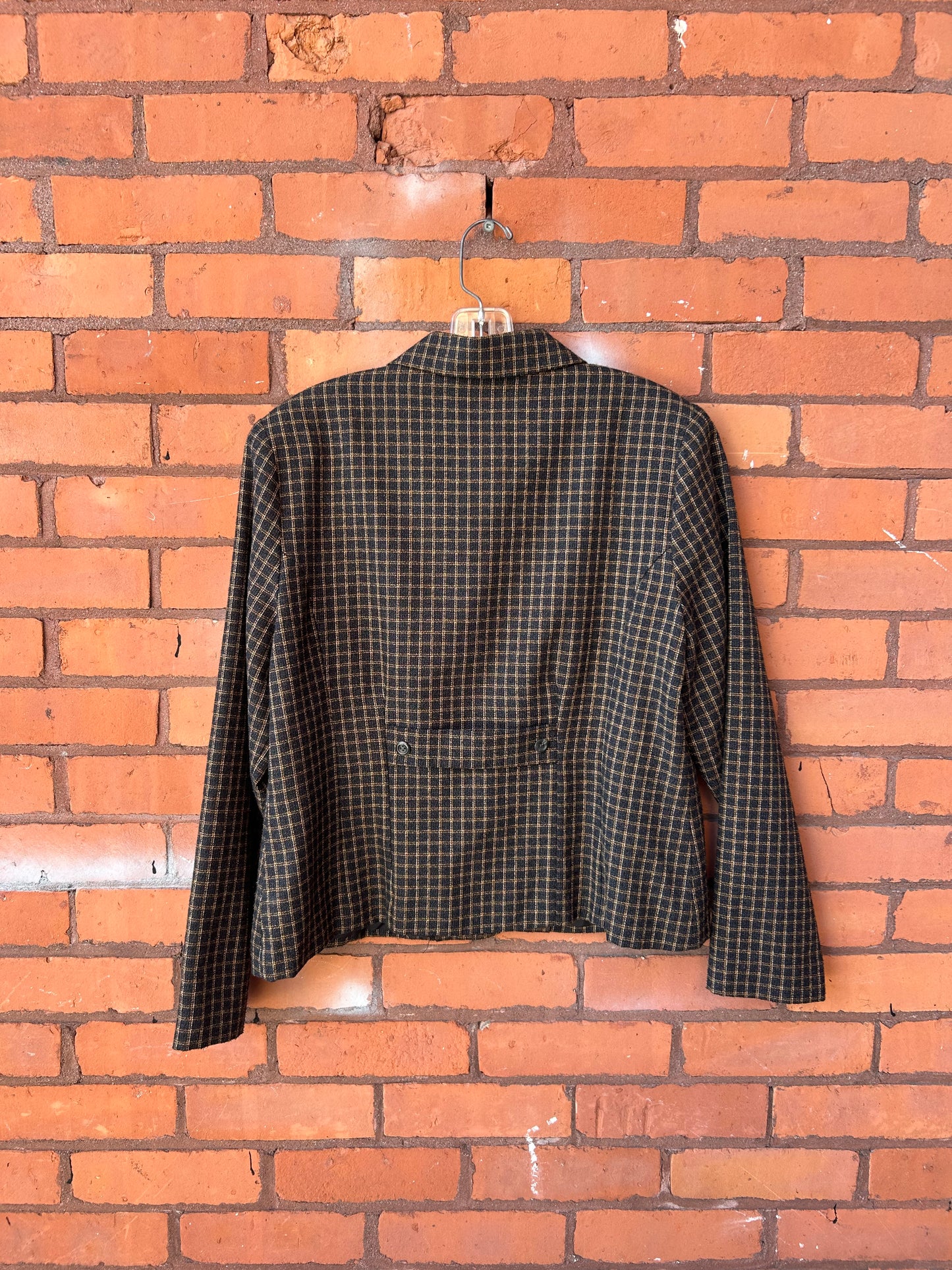90’s Vintage Beige & Grey Grid Boxy Blazer / Size L