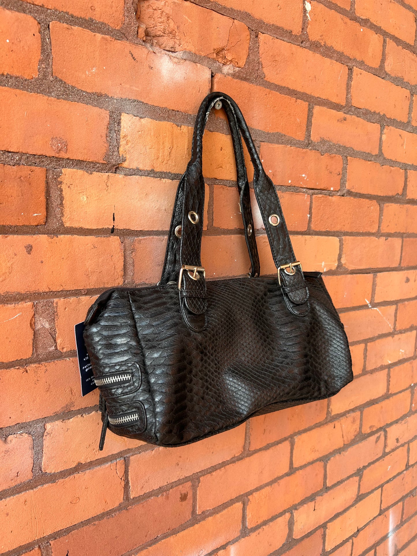 Y2K Vintage Black Faux Snake Skin Shoulder Purse