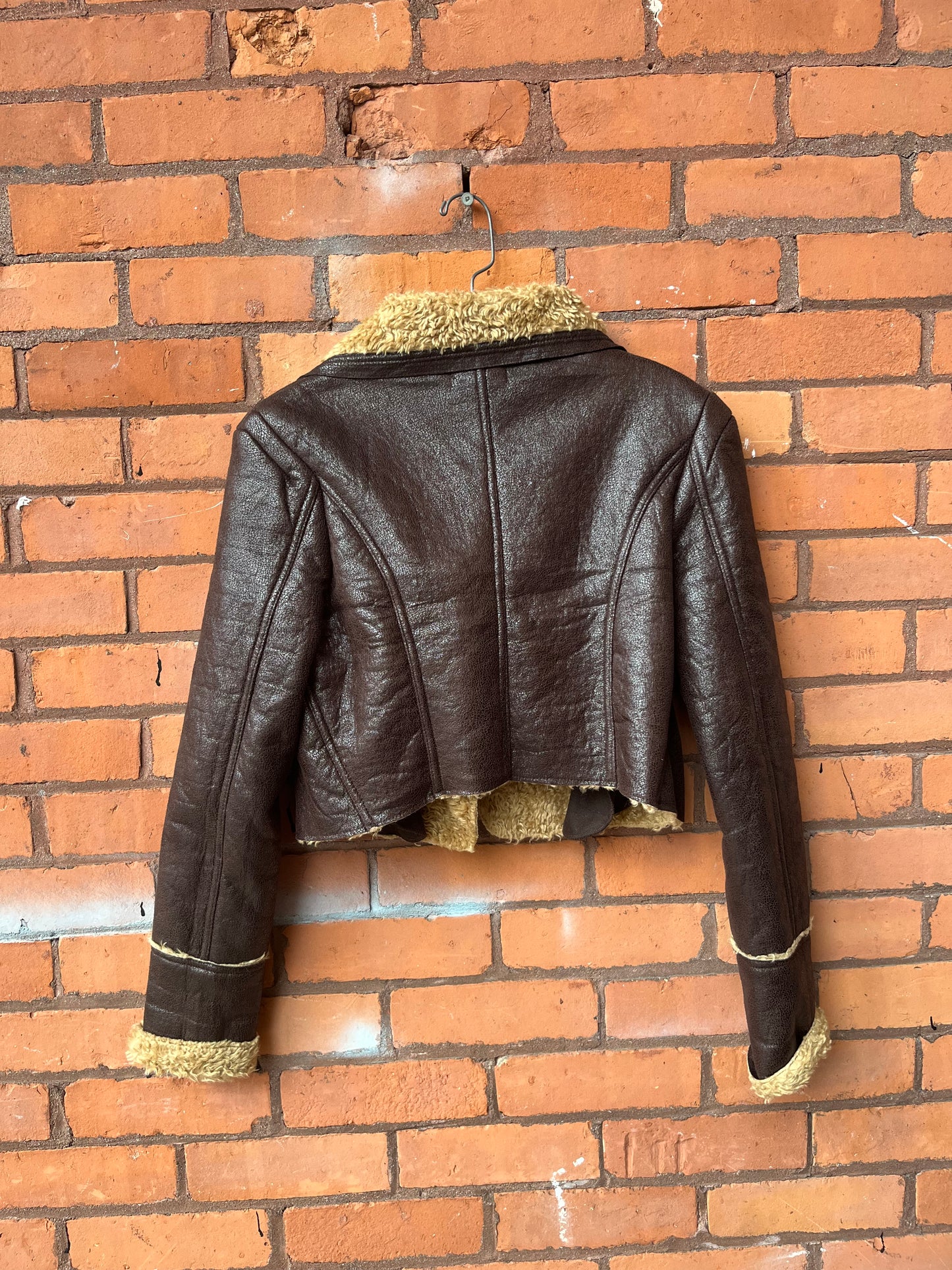 Y2K Vintage Brown & Beige Faux Fur Cropped Jacket / Size S