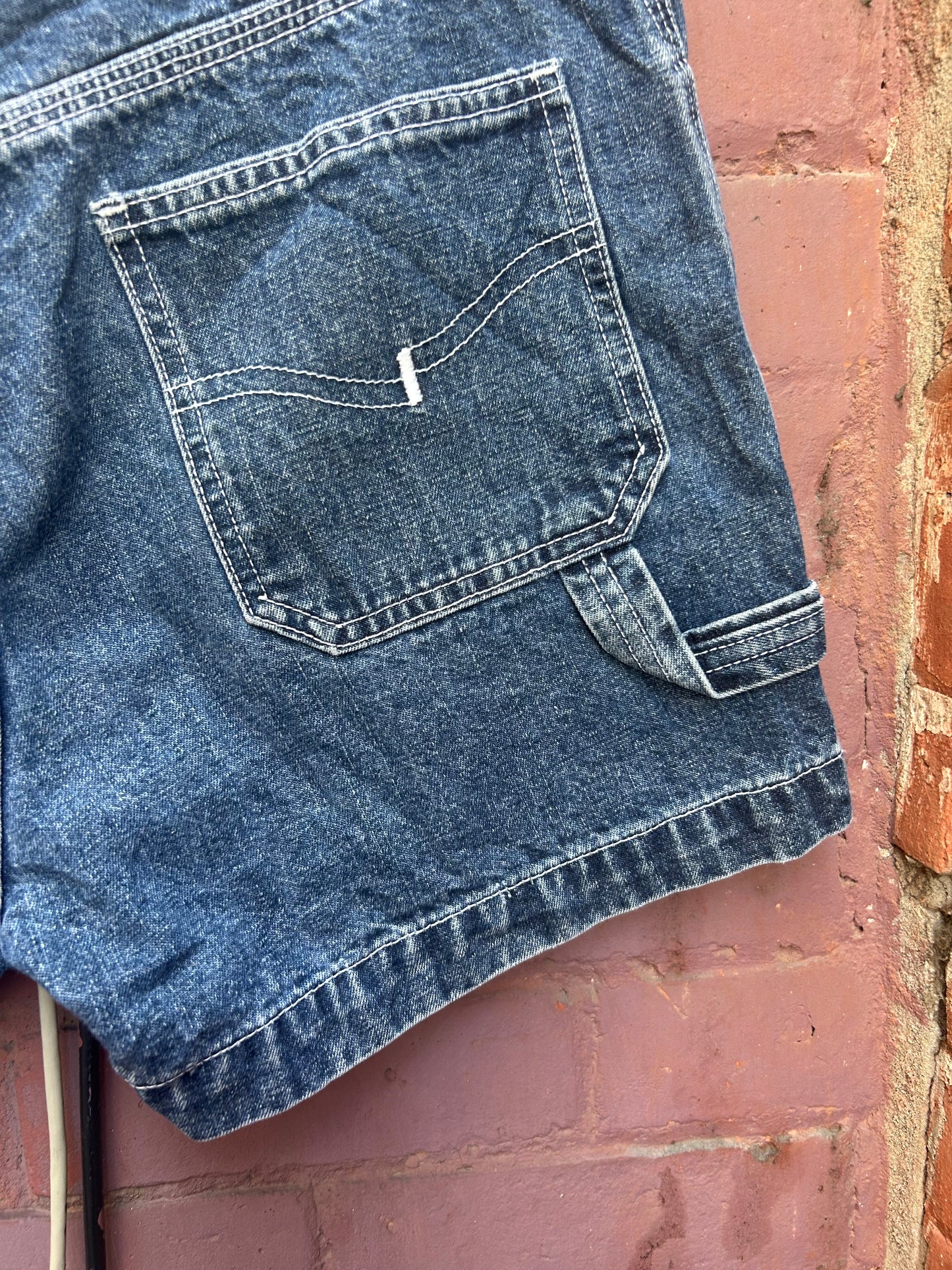 90's Vintage Blue Denim Carpenter Shorts / 32 Waist