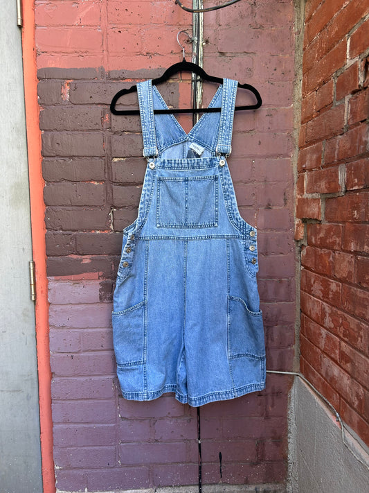 90’s Vintage Light Wash Short Overalls / Size L