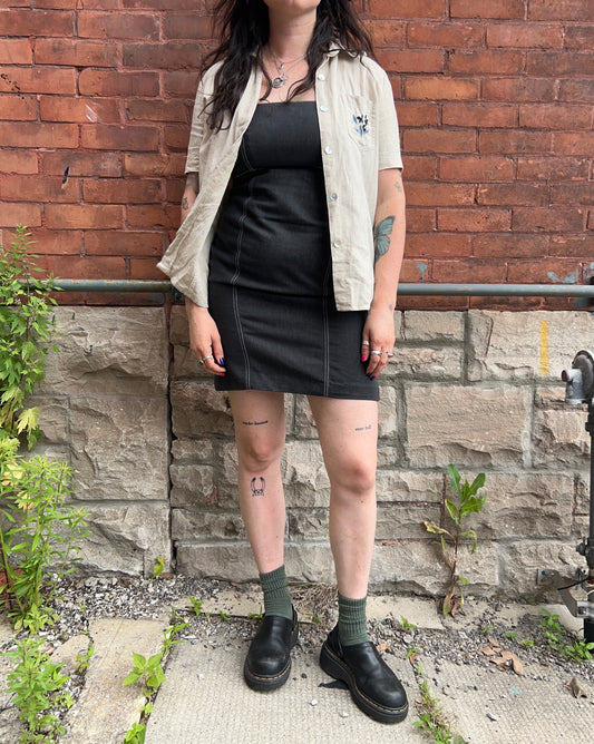 90’s Vintage Grey Denim Mini Dress / Size 6-8