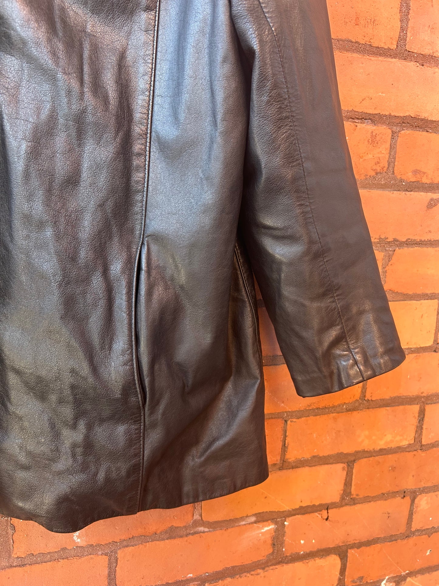90’s Vintage Classic Black Leather Button Down Jacket / Size XXL