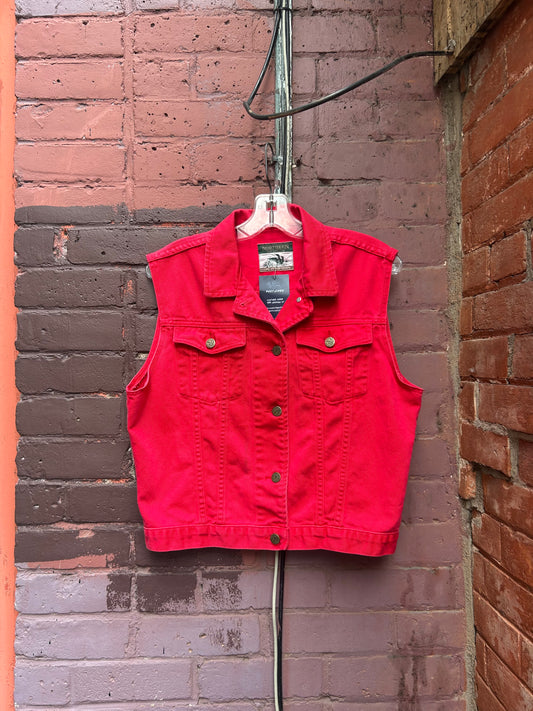 90's Vintage Red Denim Vest / Size M