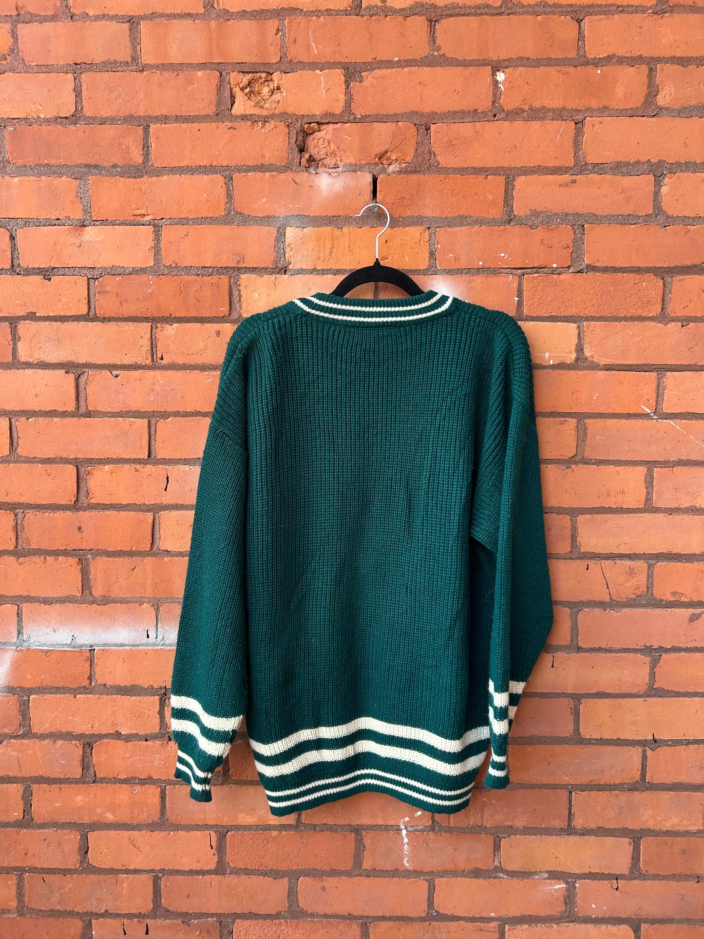 90’s Vintage Teal & White Varsity Cardigan / Size L
