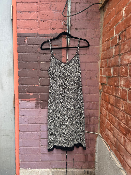 90's Vintage Black & Brown Floral Grunge Midi Dress / Size 8