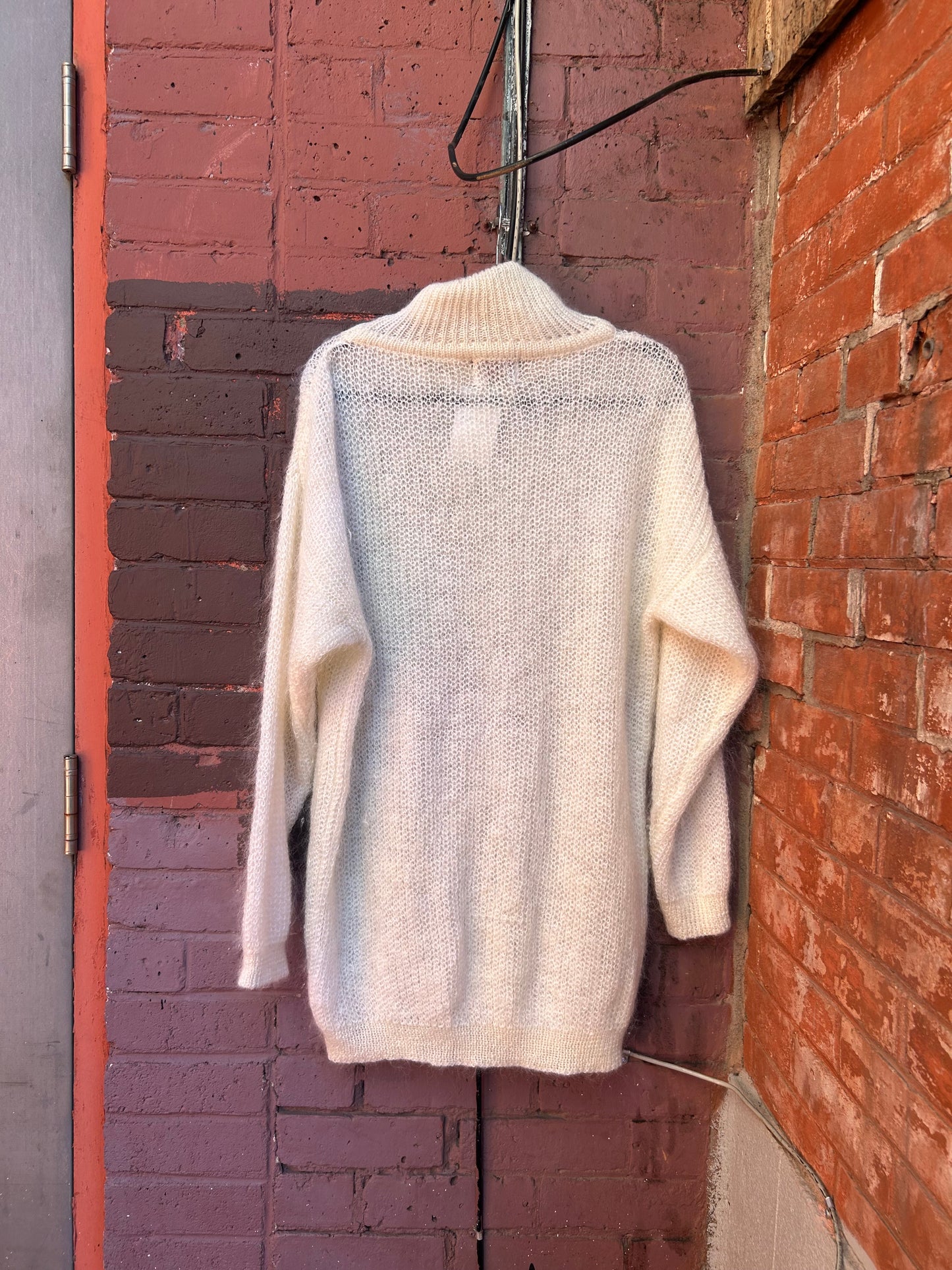 90's Vintage Fuzzy Cream Mohair Turtleneck Sweater/ Size XL