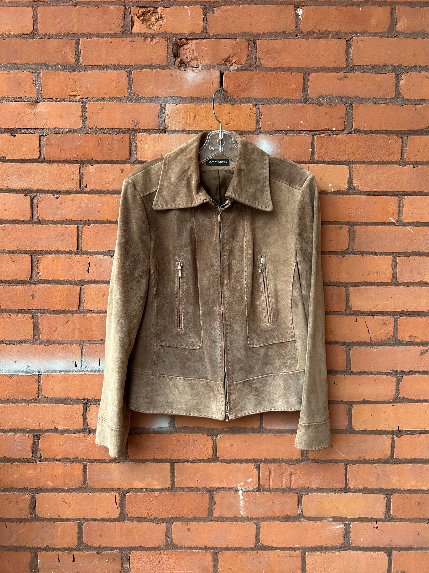 Y2K Vintage Light Brown Suede Zip Up Jacket / Size S