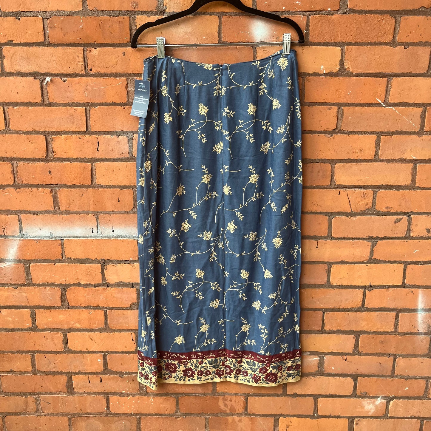 90’s Vintage Blue & Burgundy Floral Wrap Maxi Skirt / 30 Waist