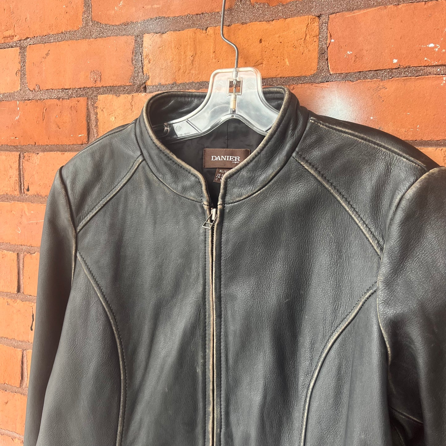 Y2K Vintage Faded Black Leather Bomber Jacket / Size L