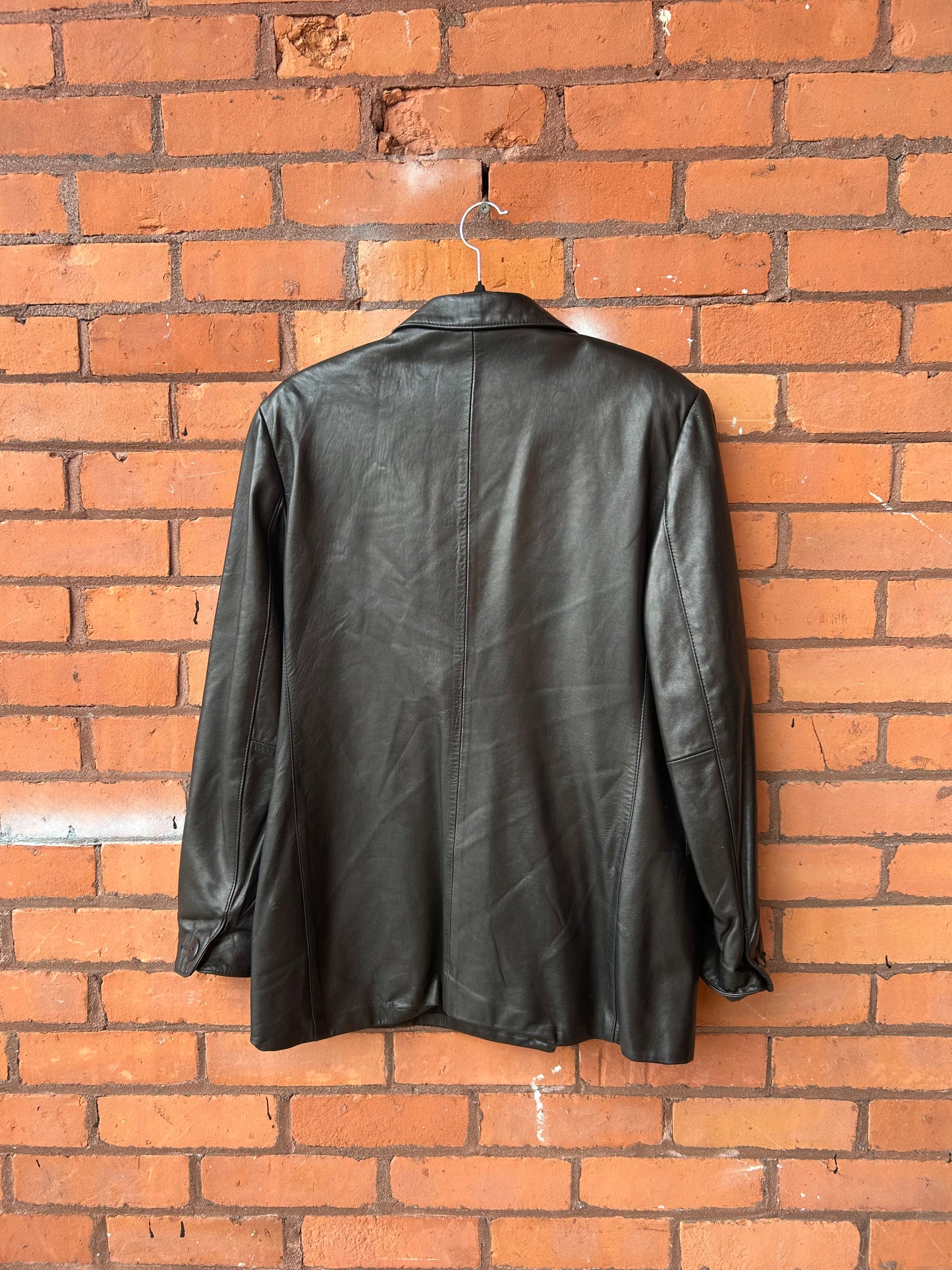 90’s Vintage Black Leather Double Breasted Jacket / Size M