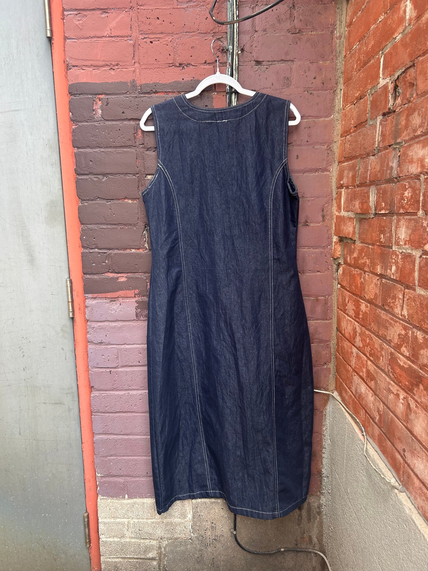 90's Vintage Dark Denim Button Down Dress / Size 16