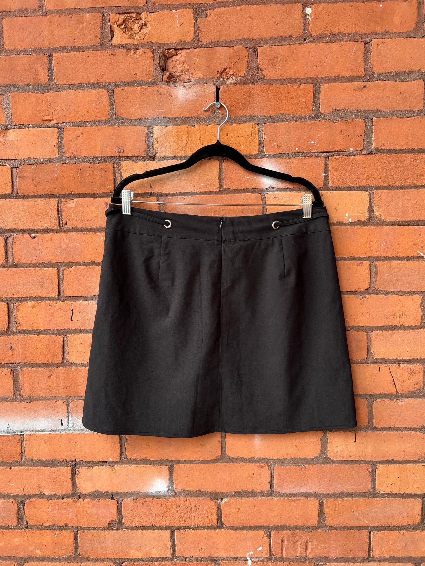 90’s Vintage Black Grommet Tie Belt Black Mini Skirt / 36 Waist
