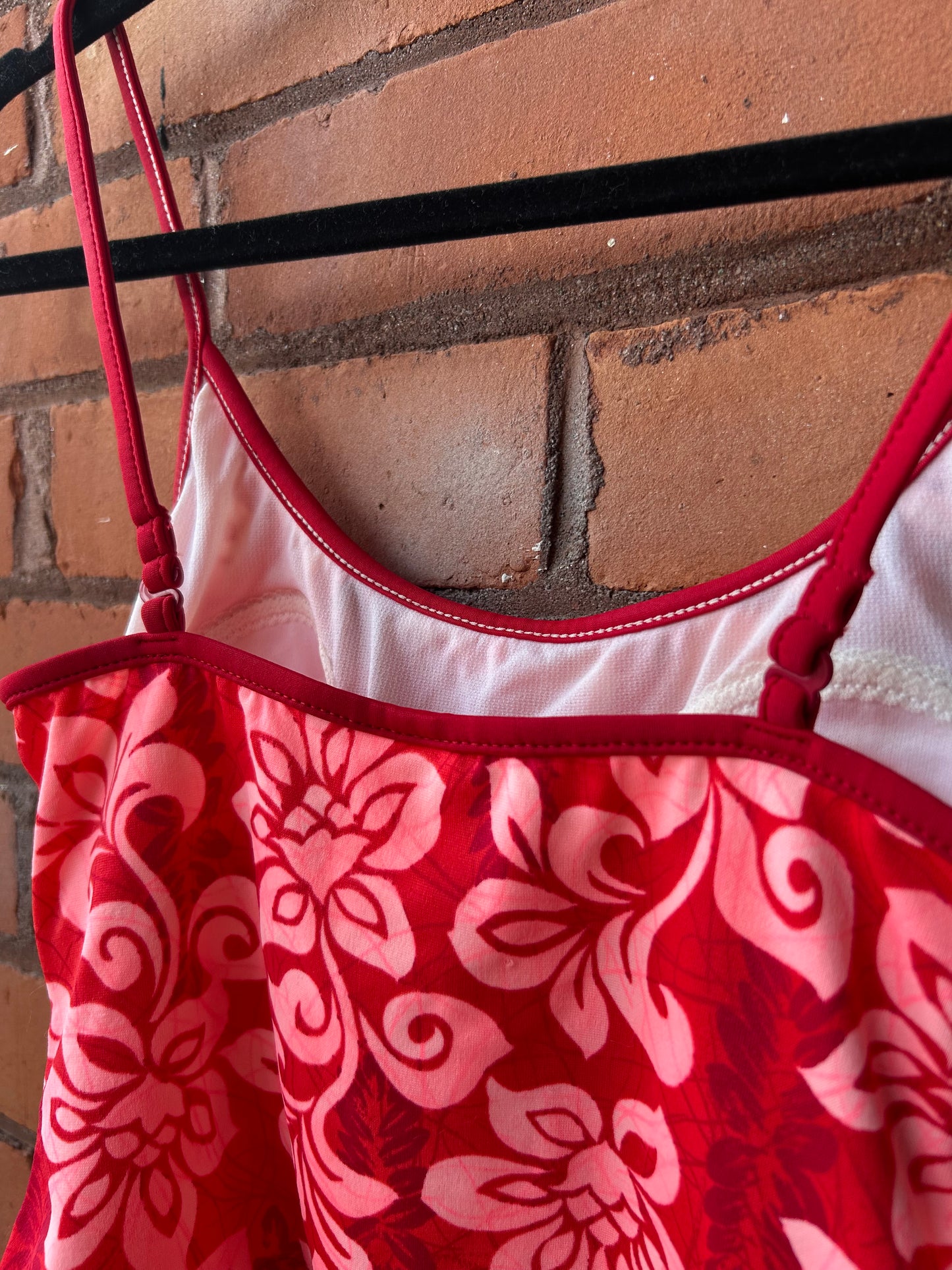 90’s Vintage Pink & Red Floral Swim Tank Top / Size XS