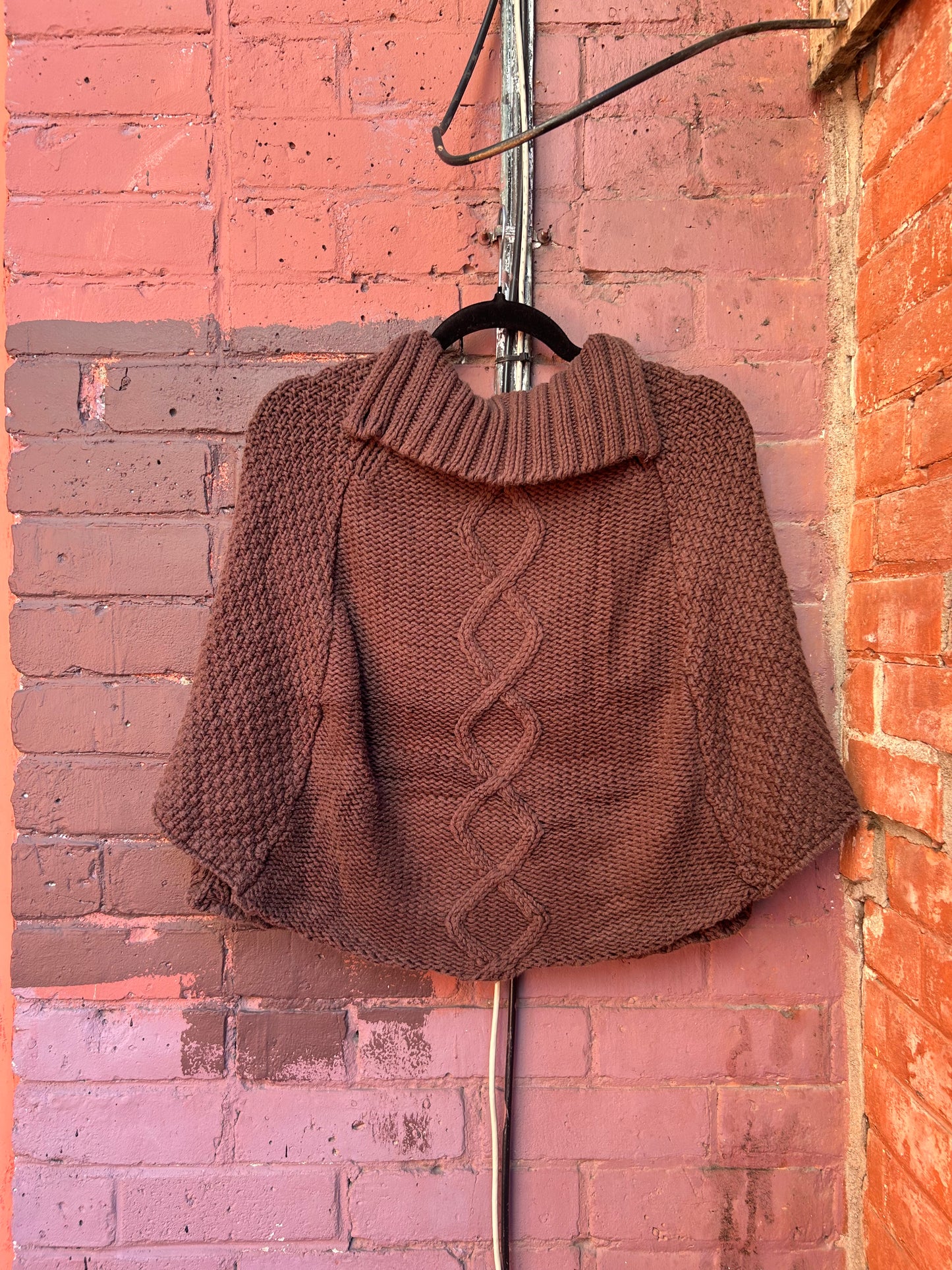 Y2K Vintage Brown Cotton Knit Poncho / Size S